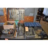 CONTENTS OF WORK TABLE, TAPERED DRILL BITS, WRENCHES, ETC.