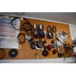 CONTENTS ON PEGBOARD; AIRFILE BELTS, SAWS, MISC. ABRASIVES, ETC.