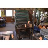 STEEL TWO TIER WORK TABLE WITH WOODEN STORAGE RACK ON TOP, 36" x 36" x 74"H, INCLUDES I BOLTS **NO