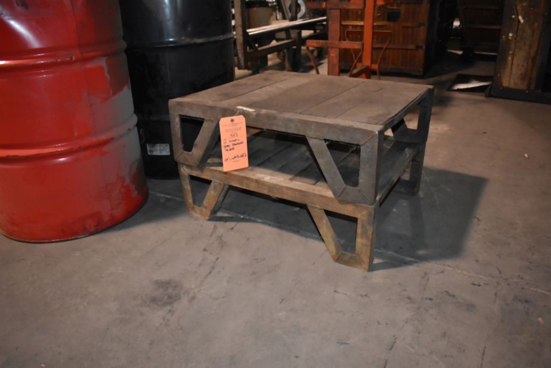 (2) WOOD AND STEEL STACKABLE PALLETS, 28"L x 24"D x 8 1/2"H