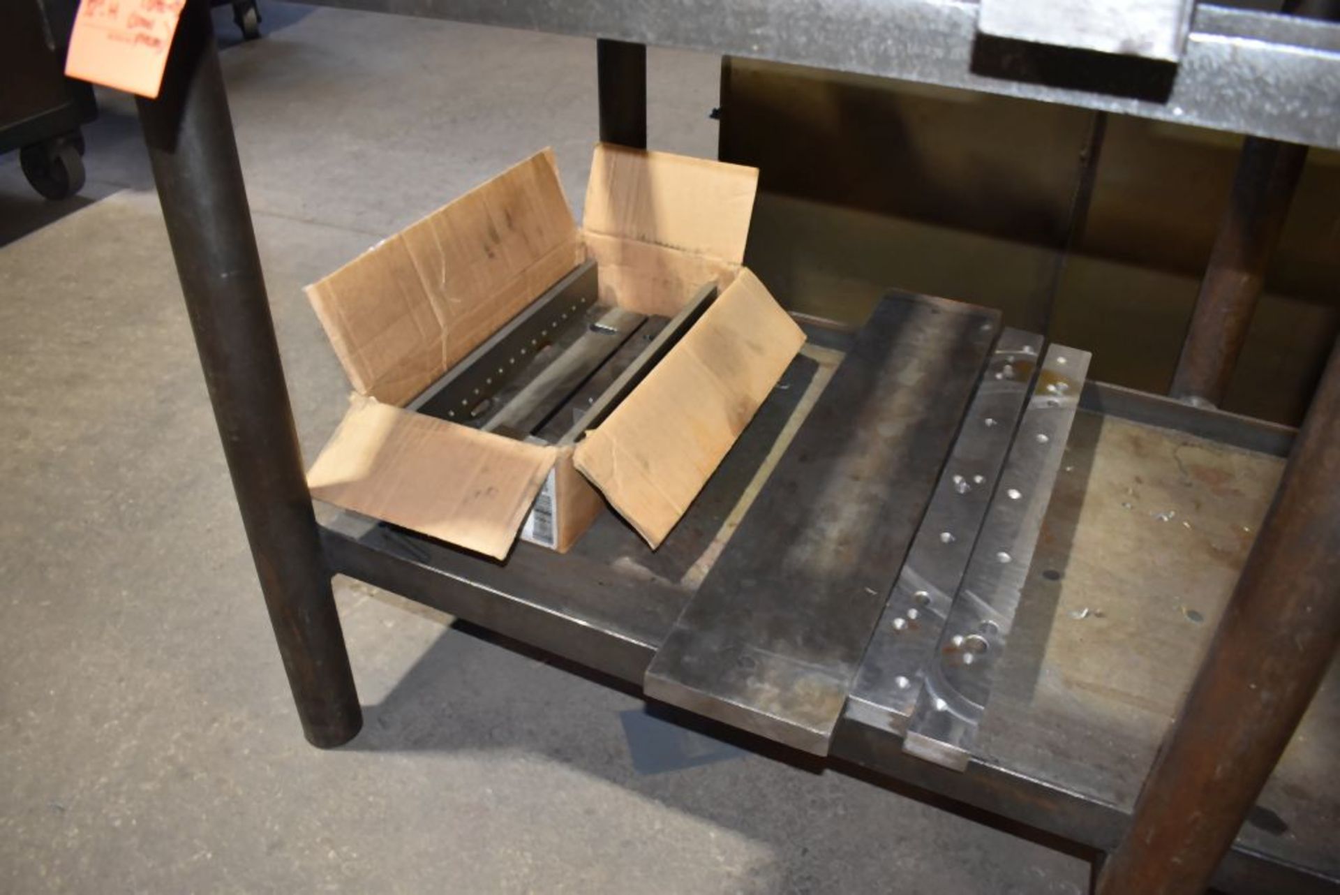 HEAVY METAL TABLE FRAME WITH CONTENTS; STEEL PIECES, 9'L x 30"D x 32"H - Image 2 of 2