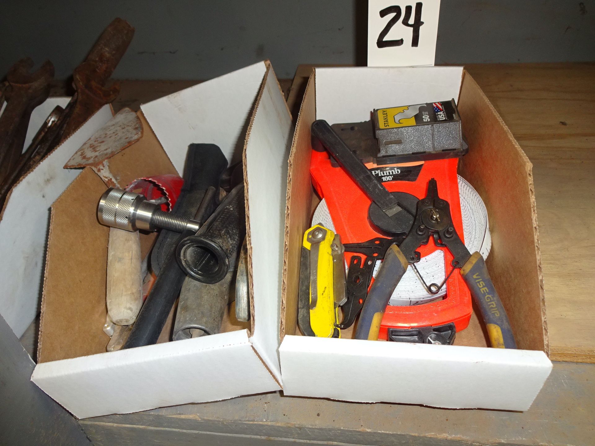 ASSORTED HAND TOOLS INCLUDING PLIERS, SCREWDRIVERS, WRENCHES & TAPE MEASURES