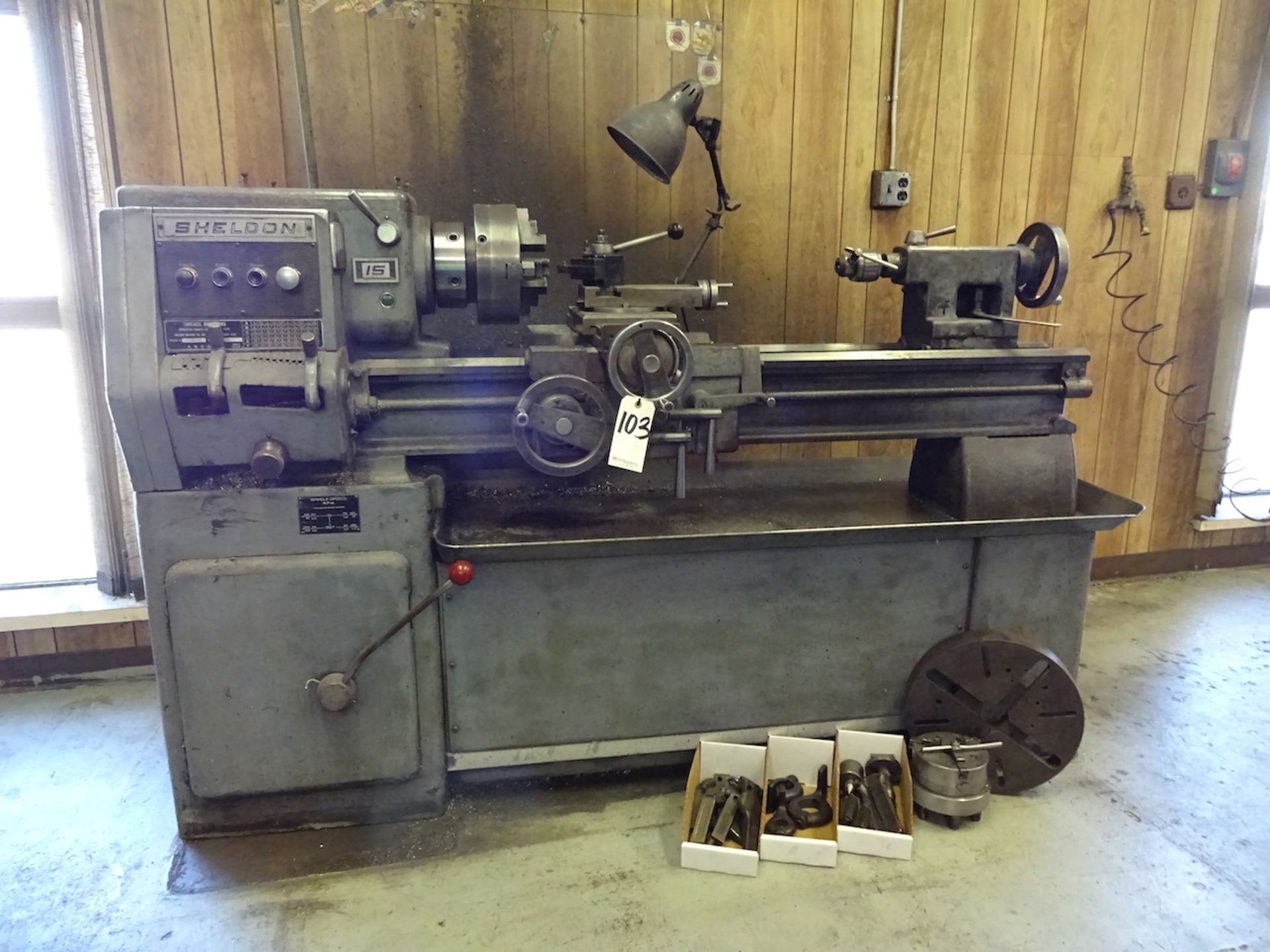 SHELDON 15 IN. X 36 IN. MODEL 15 TOOL ROOM LATHE, S/N 281-80, 10 IN. 3-JAW CHUCK, TAILSTOCK, 2-1/4 - Image 3 of 13