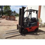 TOYOTA 3700LB. CAP. (APPROX.) MODEL GC5U20 LP FORKLIFT TRUCK, S/N N/A, SOLID TIRES, 2-STAGE MAST, 42