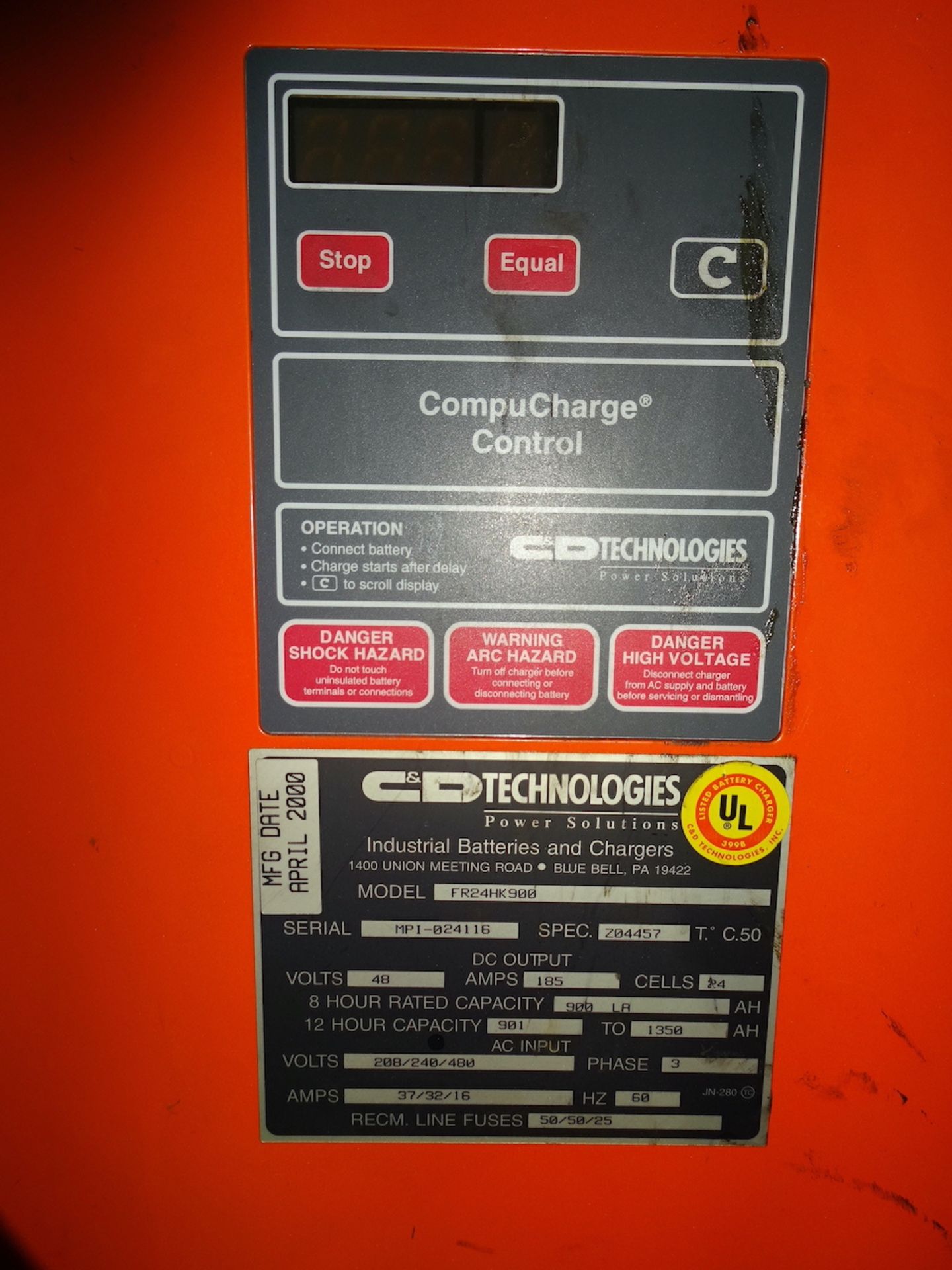 C&D TECHNOLOGIES FR SERIES FERRO FIVE MODEL FR24HK900 INDUSTRIAL BATTERY CHARGER, S/N MPI-024116 ( - Image 3 of 3