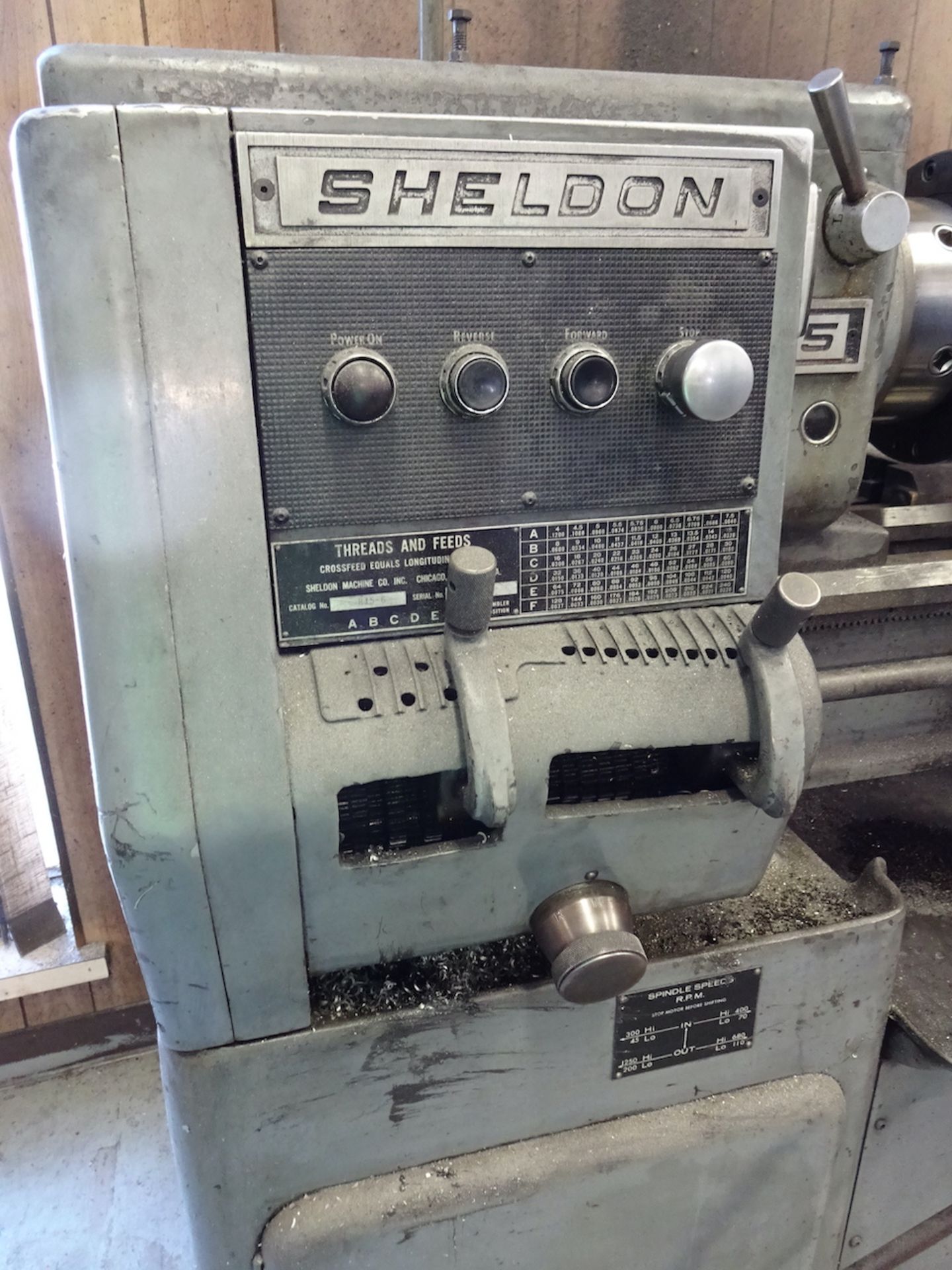SHELDON 15 IN. X 36 IN. MODEL 15 TOOL ROOM LATHE, S/N 281-80, 10 IN. 3-JAW CHUCK, TAILSTOCK, 2-1/4 - Image 4 of 13