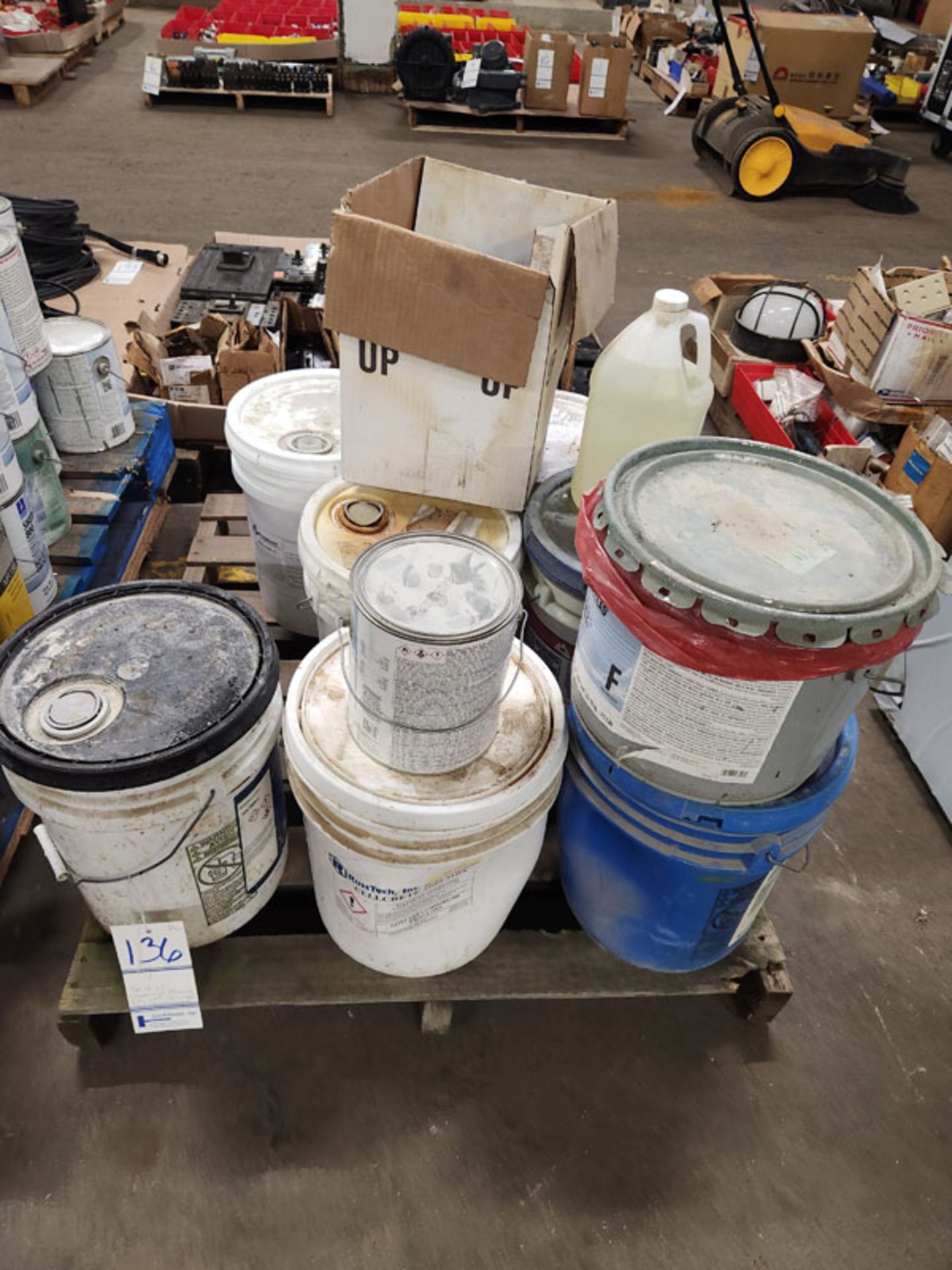 SKID OF ASSORTED CHEMICAL PRODUCTS - ZINC CLAD, CELLCRETE, CURING COMPOUND, ETC.