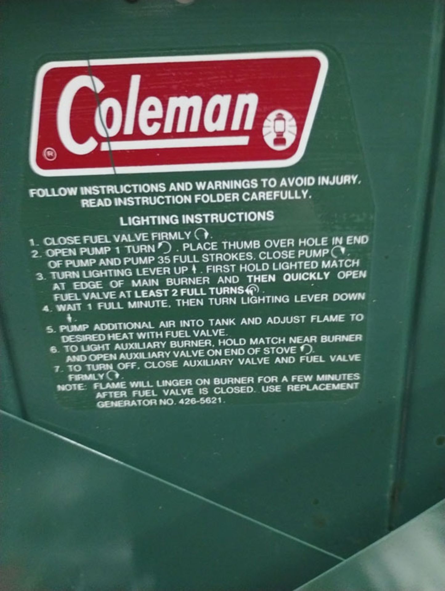 COLEMAN 2 BURNER CAMPING STOVE - MODEL 413 - Image 6 of 8