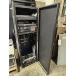 19" RACK - ELECTRONICS CABINET - AS IS - KEY BROKE OFF IN LOCK, DOORS WONT CLOSE