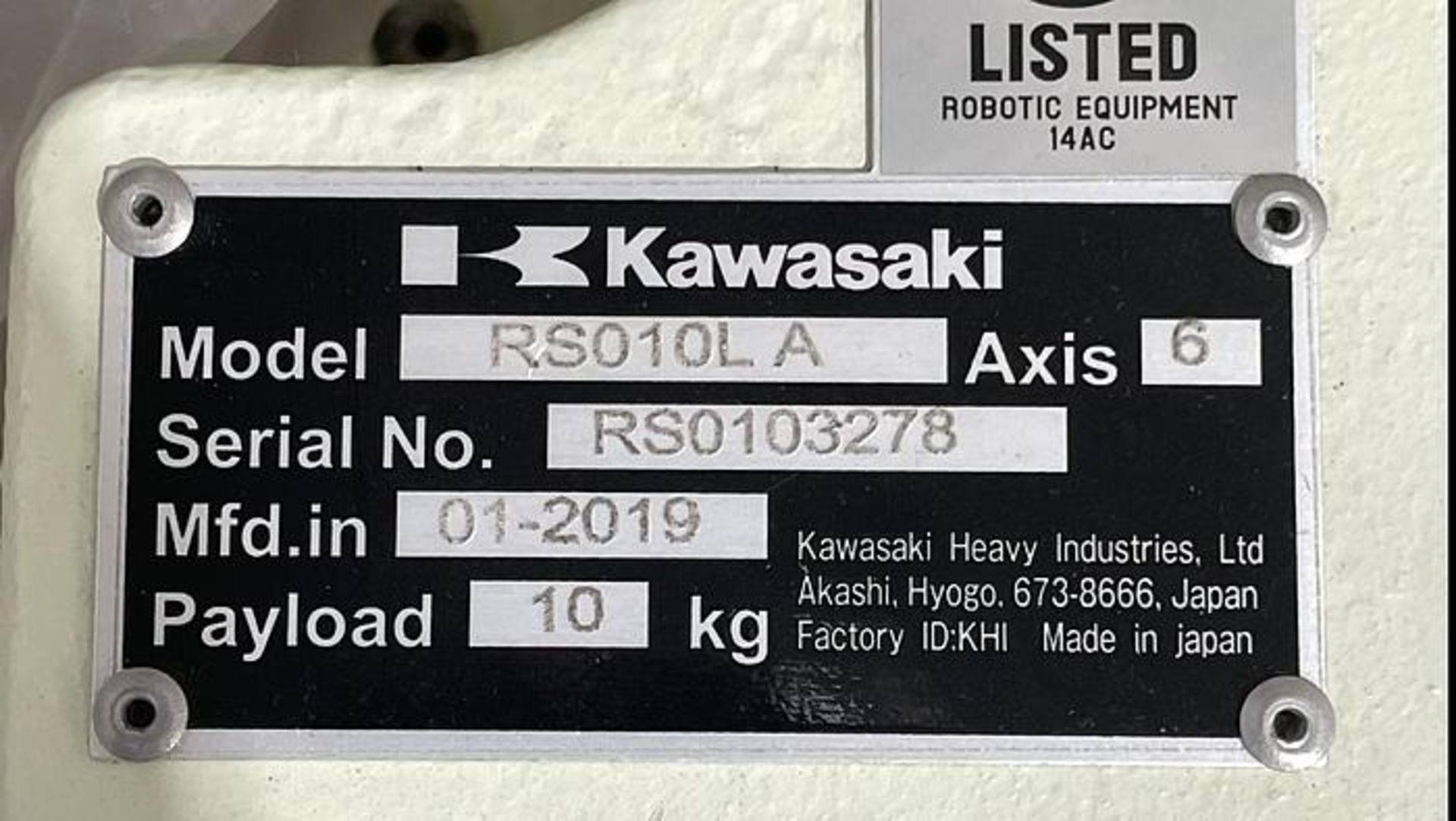 KAWASAKI ROBOT MODEL RS010L WITH E01 CONTROLLER, 10KG X 1925mm REACH, CABLES, TEACH & RISER (NEW) - Image 6 of 6