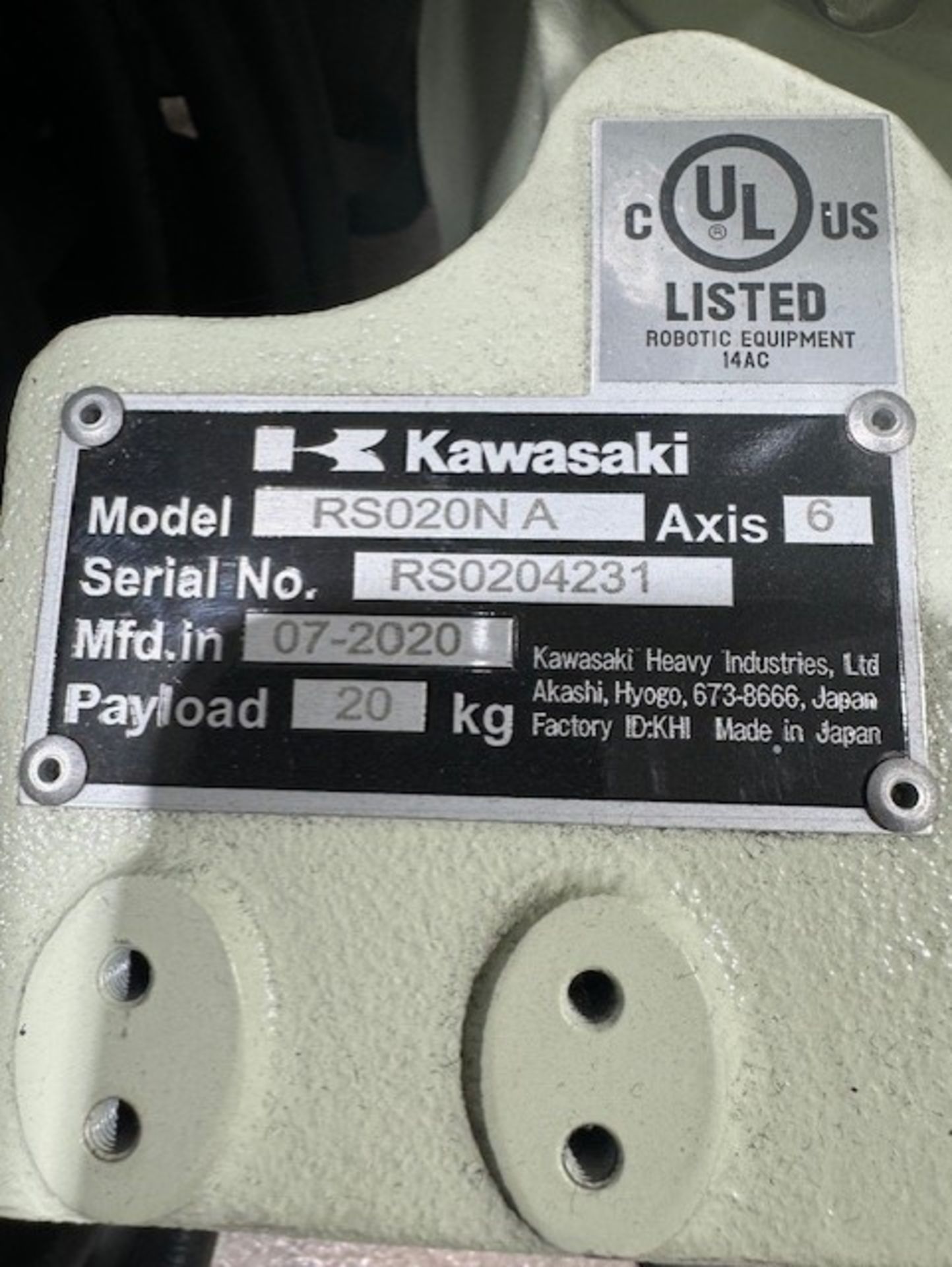 LIGHTLY USED KAWASAKI ROBOT RS020N, SN 4231, 20KG X 1725MM REACH WITH EO1 CONTROLS, CABLES & TEACH - Image 7 of 7