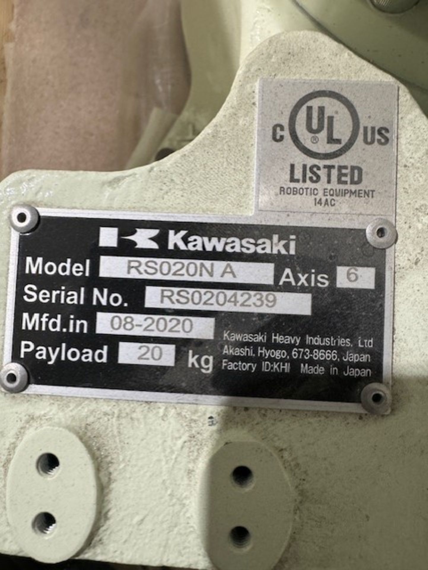 LIGHTLY USED KAWASAKI ROBOT RS020N, SN 4239, 20KG X 1725MM REACH WITH EO1 CONTROLS, CABLES & TEACH - Image 7 of 7