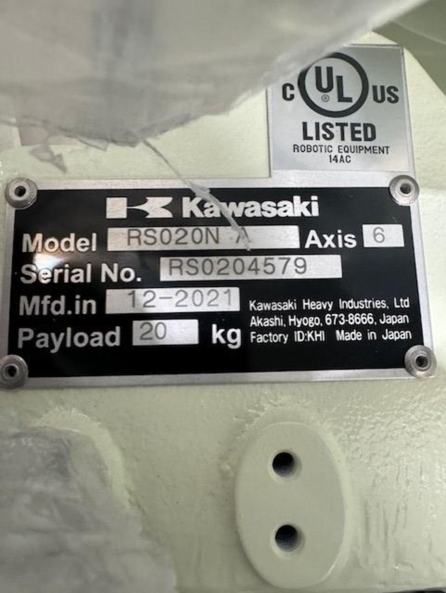 NEW KAWASAKI ROBOT MODEL RS020N, SN 4579, 20KG X 1725MM REACH WITH EO1 CONTROLS, CABLES & TEACH - Image 7 of 7
