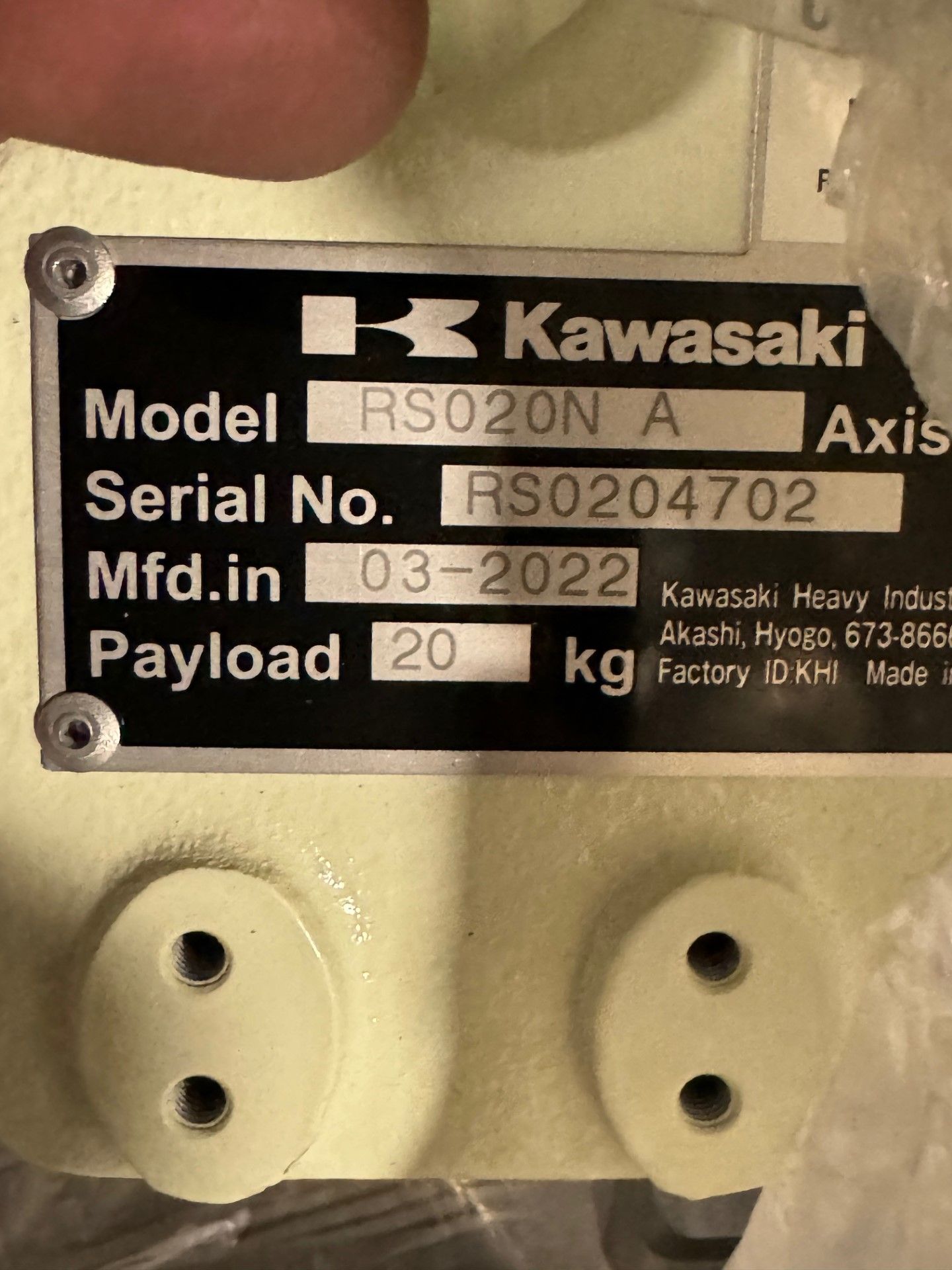 NEW KAWASAKI ROBOT MODEL RS020N, SN 4702, 20KG X 1725MM REACH WITH EO1 CONTROLS, CABLES & TEACH - Image 7 of 7
