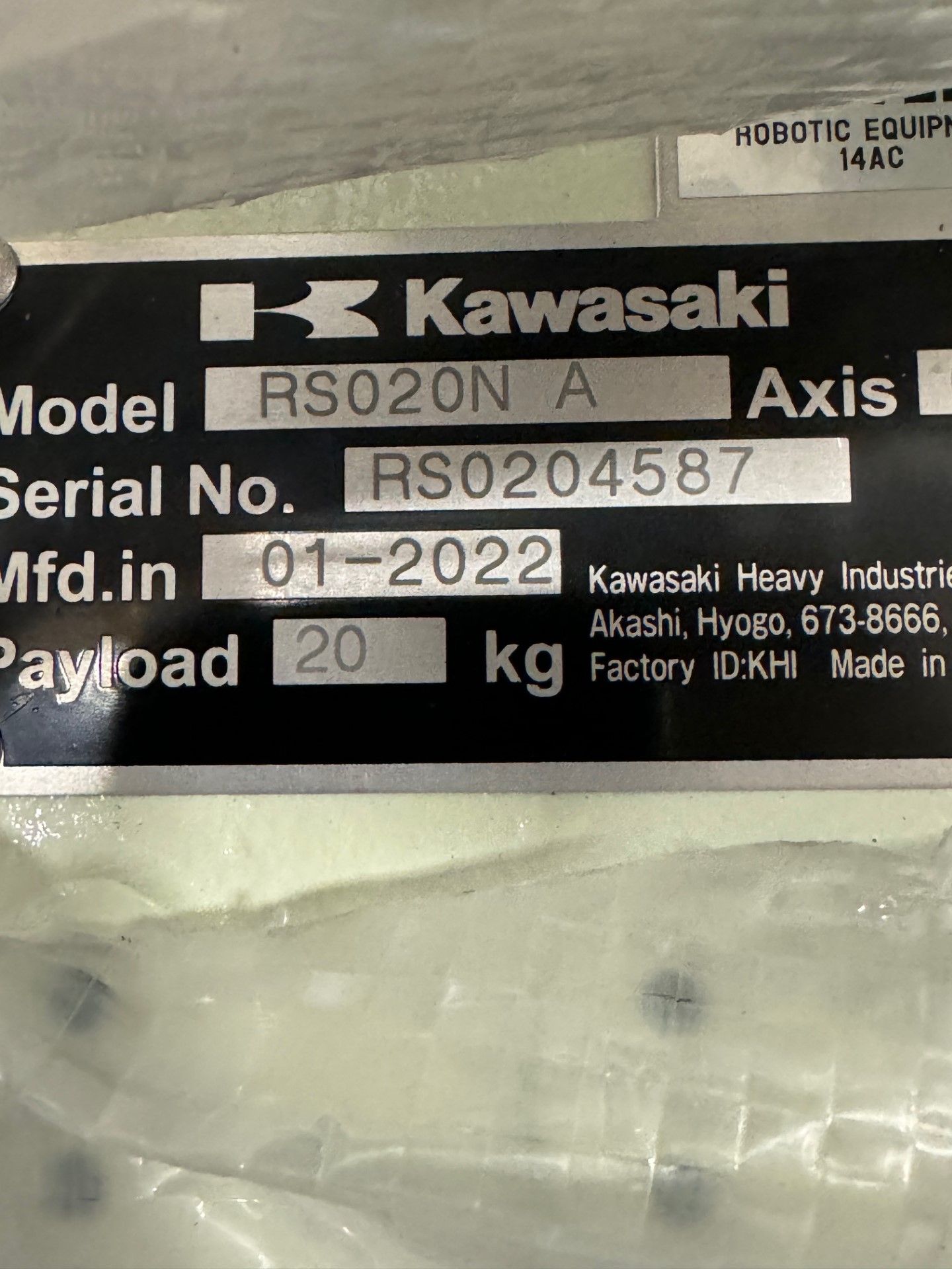 NEW KAWASAKI ROBOT MODEL RS020N, SN 4587, 20KG X 1725MM REACH WITH EO1 CONTROLS, CABLES & TEACH - Image 8 of 8