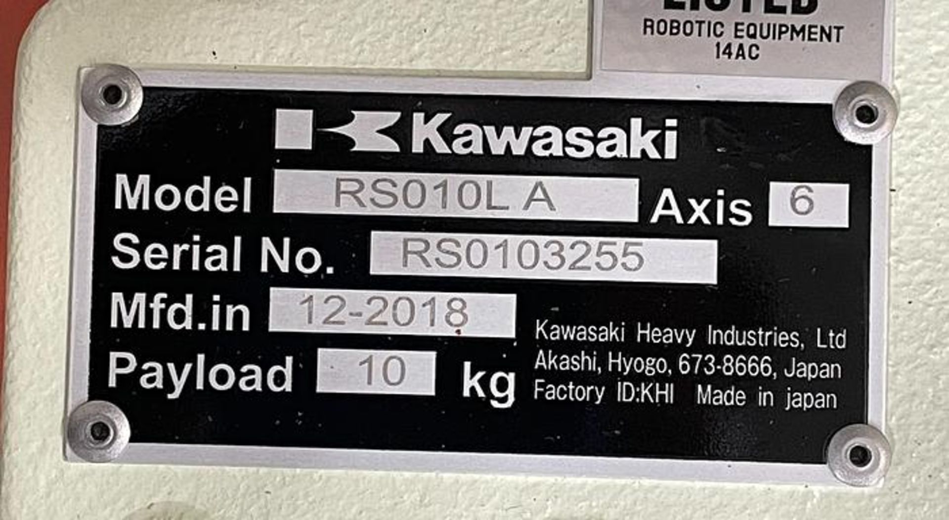 KAWASAKI ROBOT MODEL RS010L WITH E01 CONTROLLER, 10KG X 1925mm REACH, CABLES, TEACH & RISER (NEW) - Image 2 of 5
