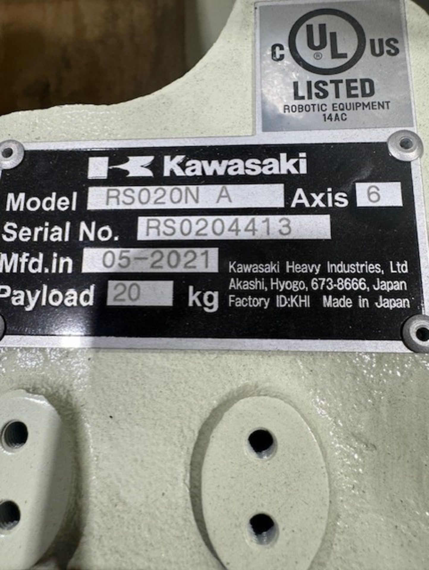 LIGHTLY USED KAWASAKI ROBOT RS020N, SN 4413 20KG X 1725MM REACH WITH EO1 CONTROLS, CABLES & TEACH - Image 6 of 7