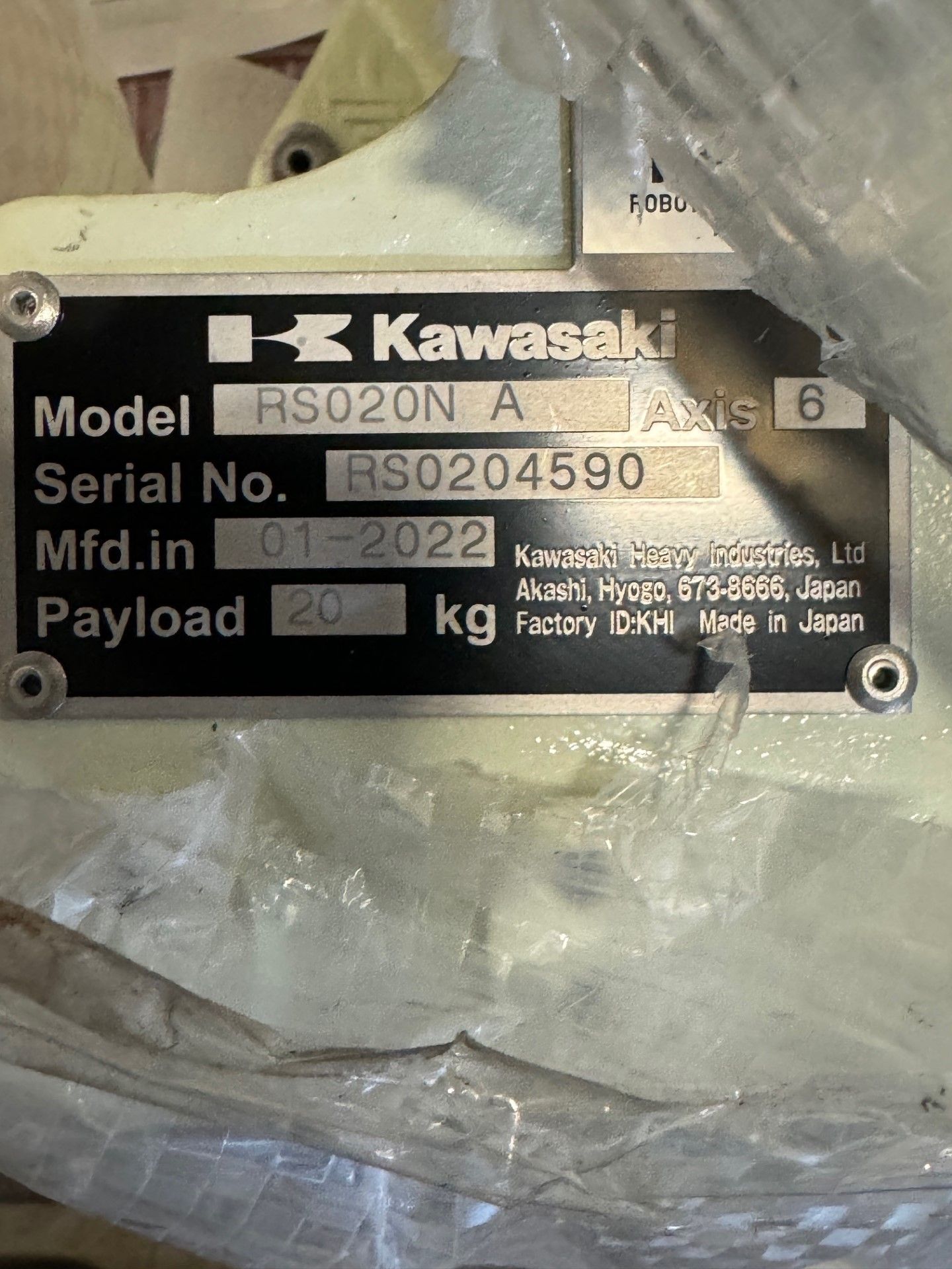 NEW KAWASAKI ROBOT MODEL RS020N, SN 4590, 20KG X 1725MM REACH WITH EO1 CONTROLS, CABLES & TEACH - Image 7 of 7