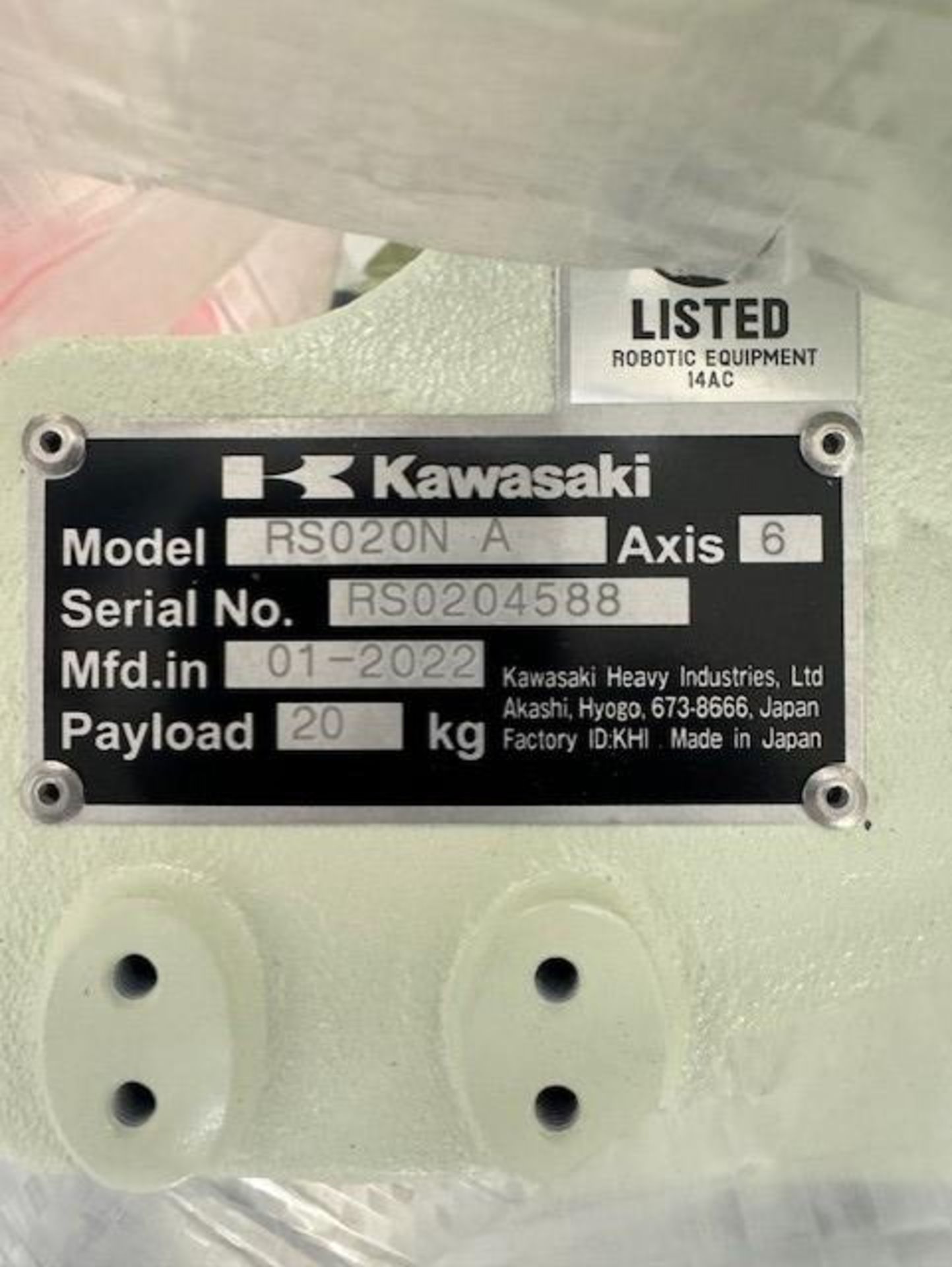 NEW KAWASAKI ROBOT MODEL RS020N, SN 4588, 20KG X 1725MM REACH WITH EO1 CONTROLS, CABLES & TEACH - Image 7 of 7