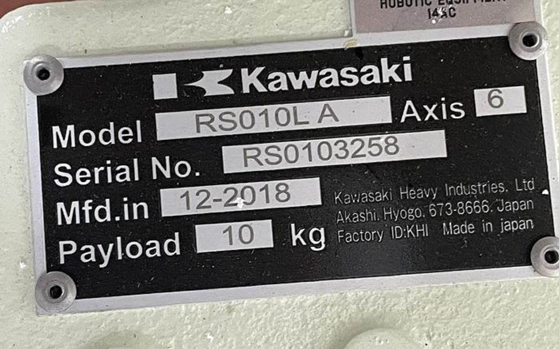 KAWASAKI ROBOT MODEL RS010L WITH E01 CONTROLLER, 10KG X 1925mm REACH, CABLES, TEACH & RISER (NEW) - Image 3 of 5