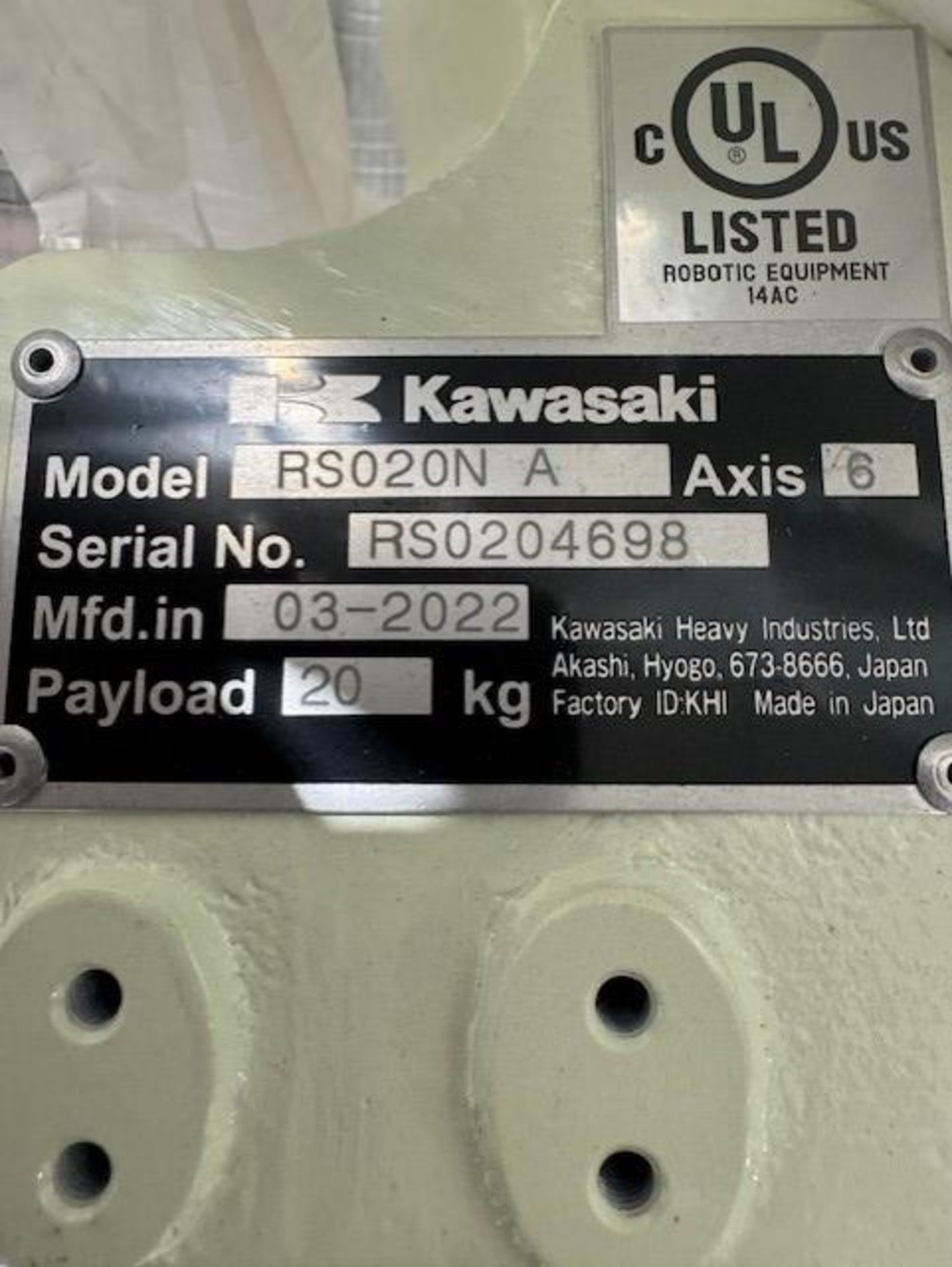 NEW KAWASAKI ROBOT MODEL RS020N, SN 4698, 20KG X 1725MM REACH WITH EO1 CONTROLS, CABLES & TEACH - Image 7 of 7