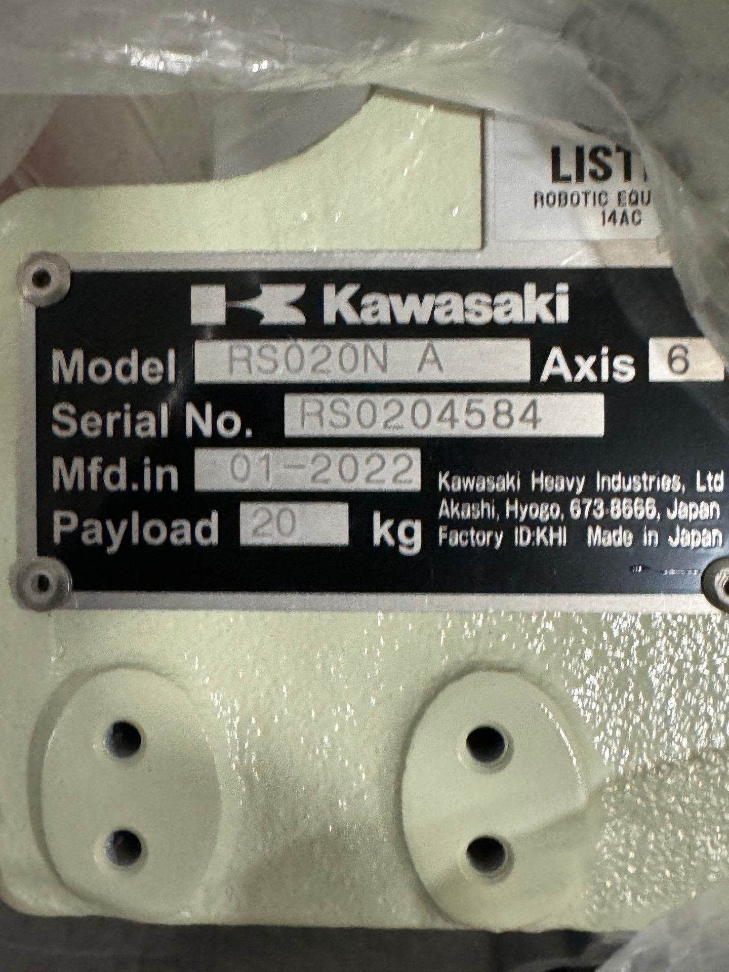 NEW KAWASAKI ROBOT MODEL RS020N, SN 4584, 20KG X 1725MM REACH WITH EO1 CONTROLS, CABLES & TEACH - Image 7 of 7