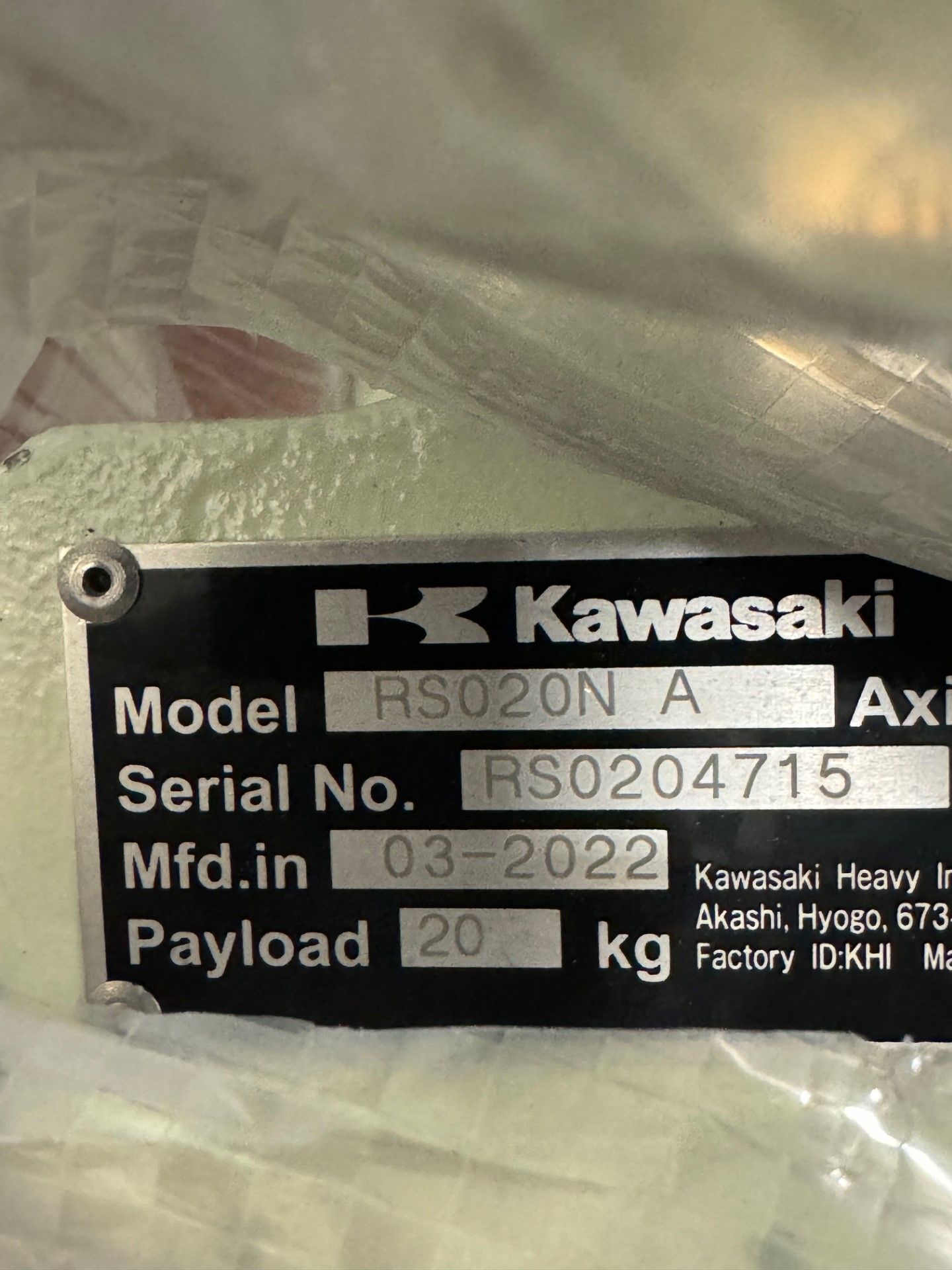NEW KAWASAKI ROBOT MODEL RS020N, SN 4715, 20KG X 1725MM REACH WITH EO1 CONTROLS, CABLES & TEACH - Image 7 of 7
