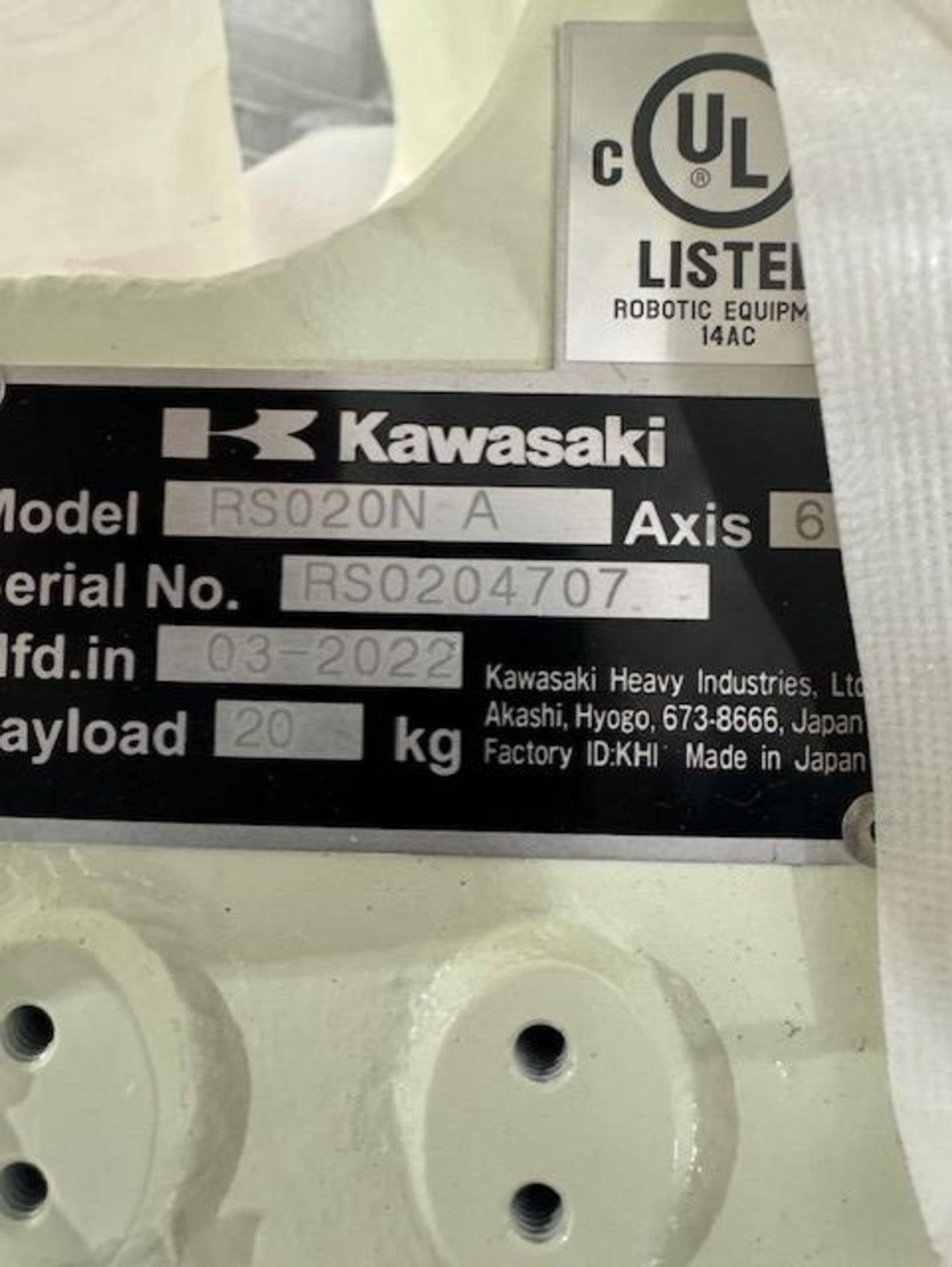 NEW KAWASAKI ROBOT MODEL RS020N, SN 4707, 20KG X 1725MM REACH WITH EO1 CONTROLS, CABLES & TEACH - Image 7 of 7