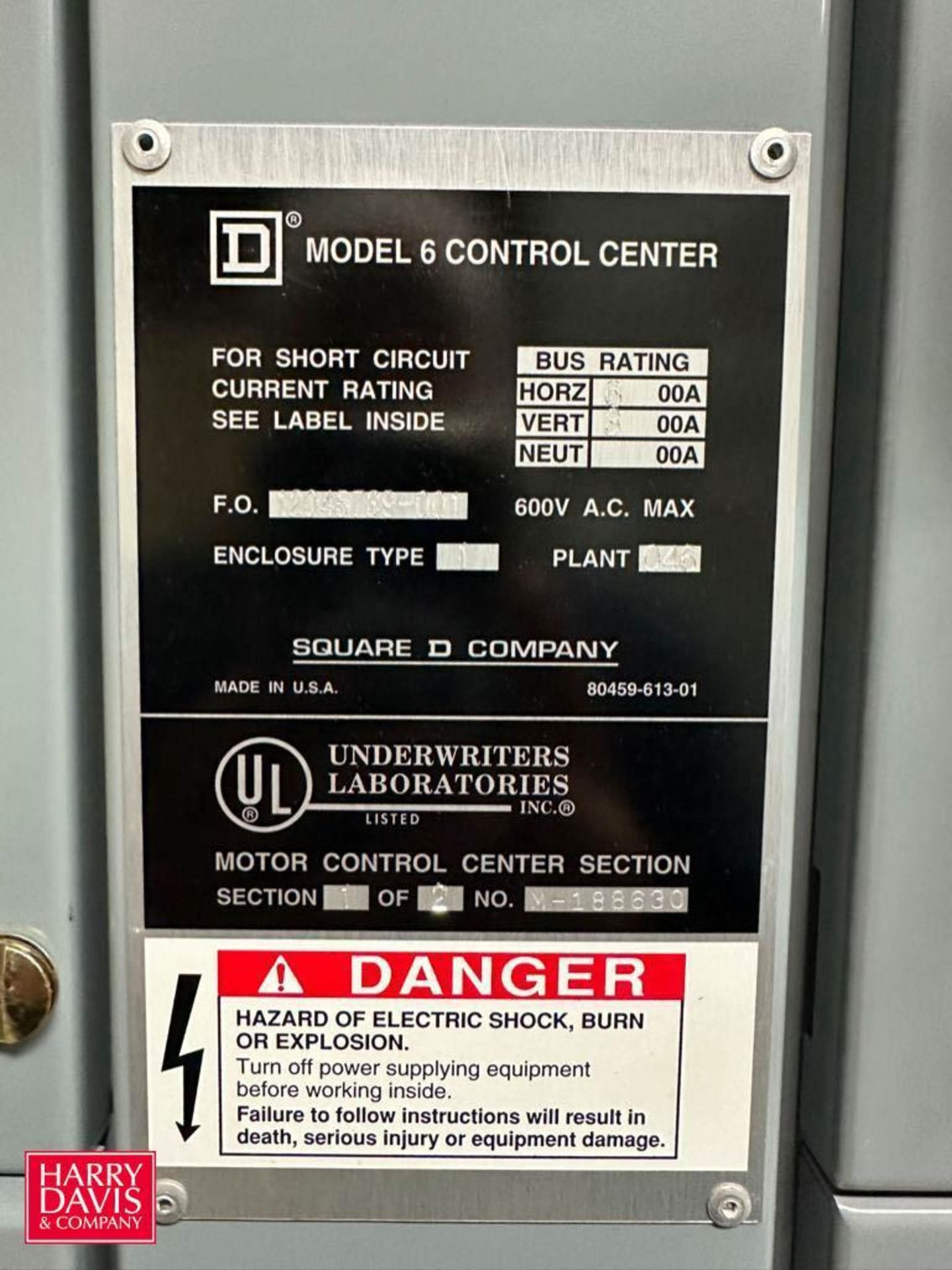 Square D Control Center, Model: 6, Horizontal Power 600 Amps, Vertical Power 300 Amps with (50) - Image 2 of 8