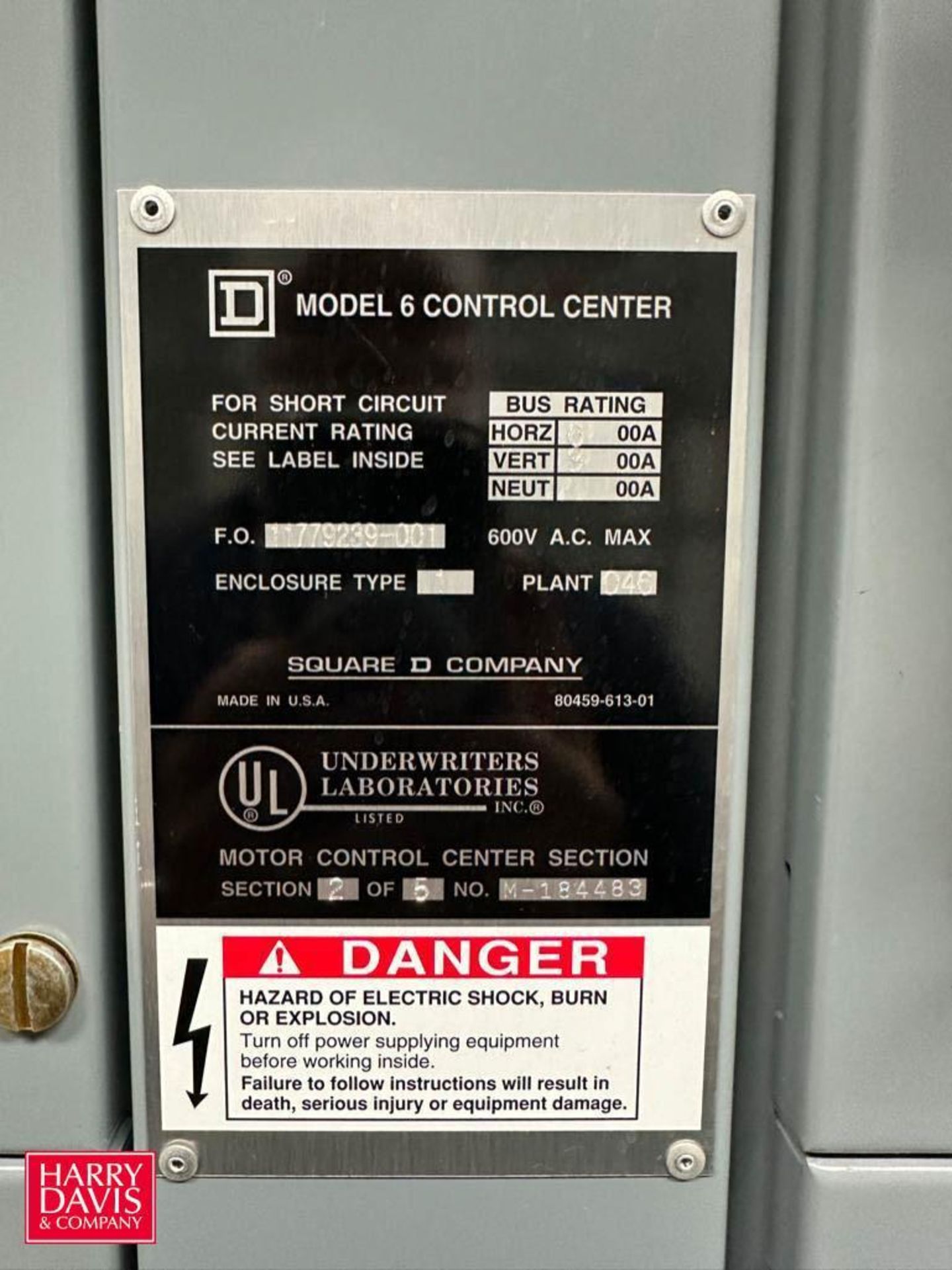 Square D Control Center, Model: 6, Horizontal Power 600 Amps, Vertical Power 300 Amps with (50) - Image 5 of 8