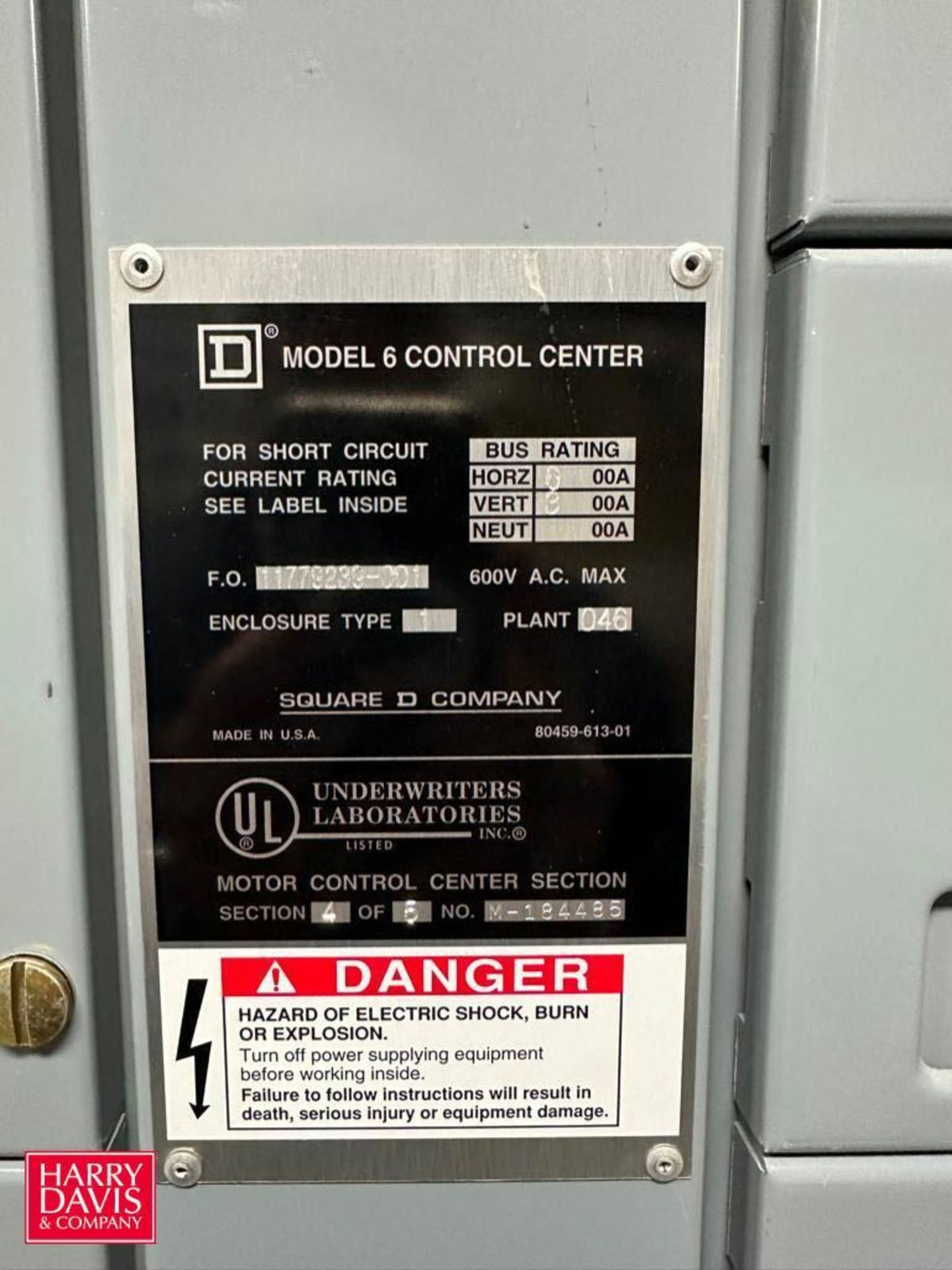 Square D Control Center, Model: 6, Horizontal Power 600 Amps, Vertical Power 300 Amps with (50) - Image 7 of 8