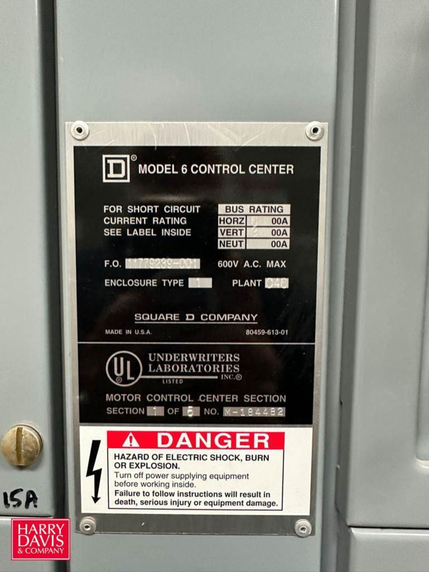 Square D Control Center, Model: 6, Horizontal Power 600 Amps, Vertical Power 300 Amps with (50) - Image 4 of 8