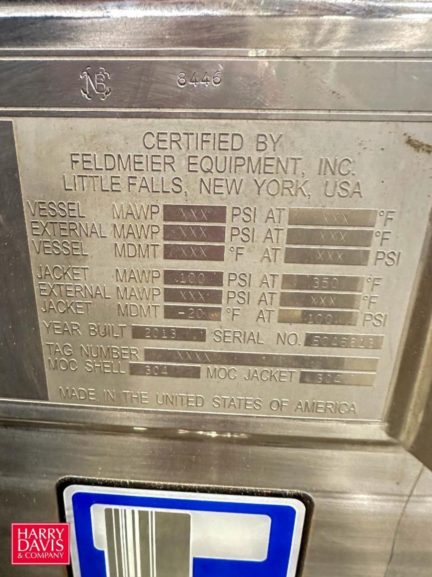 2013 Feldmeier 75 Gallon S/S Jacketed Dump Tank, S/N: E046613 - Rigging Fee: $200 - Image 3 of 3