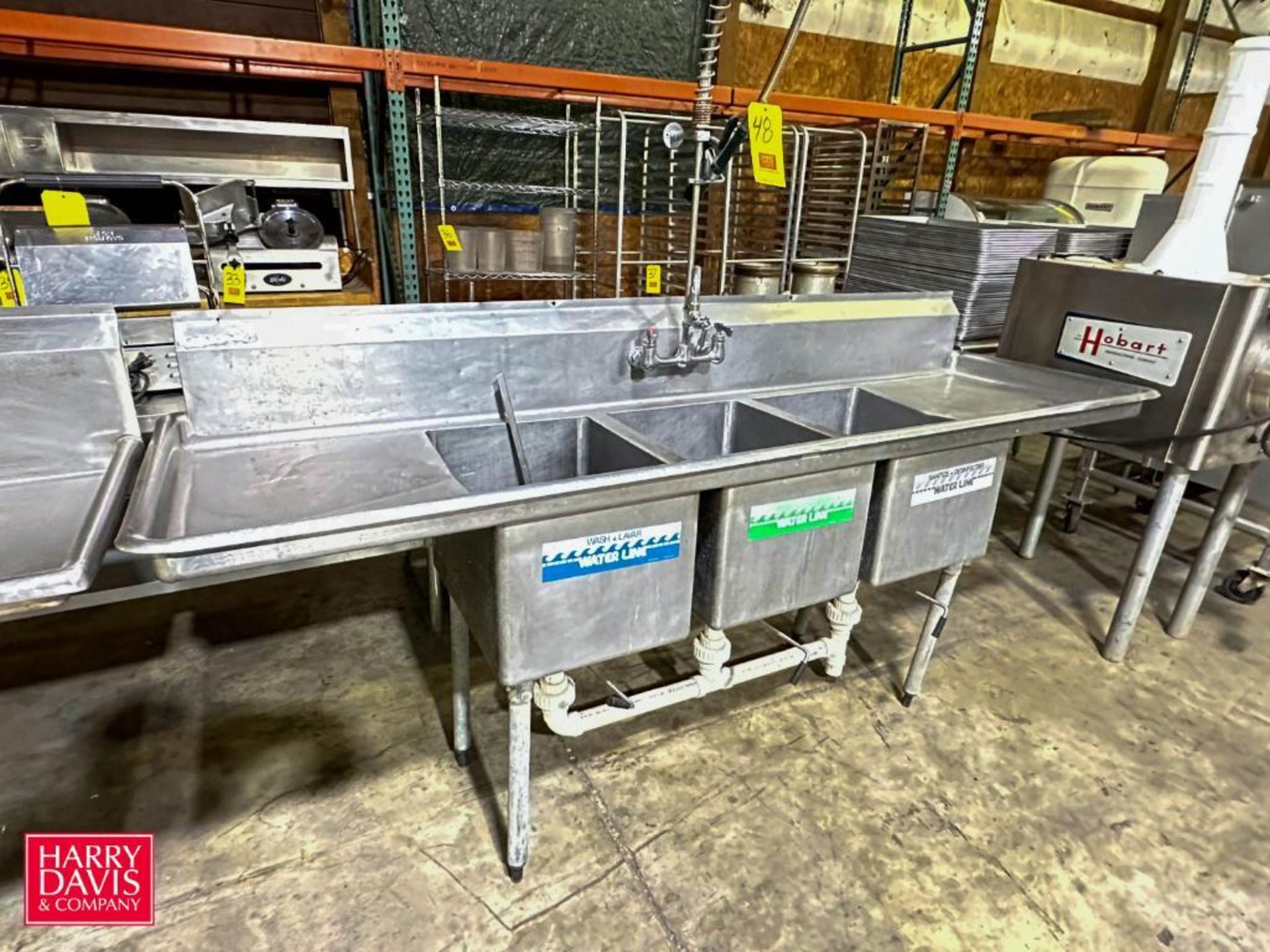 S/S Triple Bowl S/S Sink with Spray Head: 27” Width x 90” Length - Rigging Fee: $150