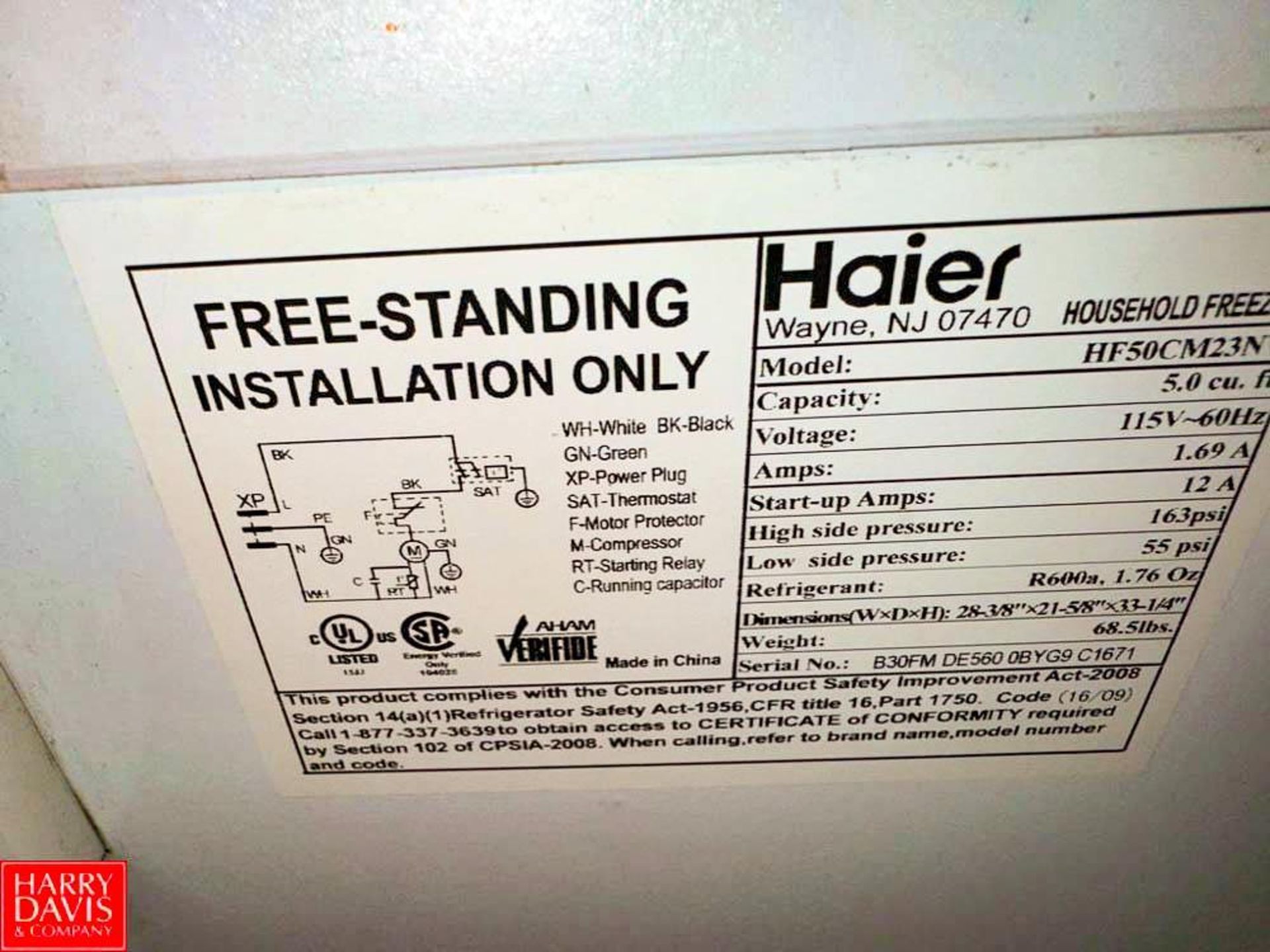 Haier Chest Freezer, Model: HF50CM23N - Rigging Fee: $75 - Image 2 of 2