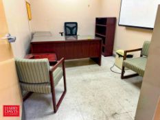 L-Shaped Desk, Lateral File Cabinet, Chairs, Bookcase and Fellowes Shredder - Rigging Fee: $300