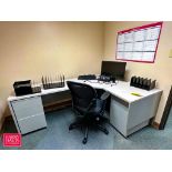 L-Shaped Desk, Chairs, Bookcase, Monitor and Keyboards - Rigging Fee: $300