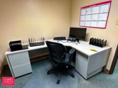 L-Shaped Desk, Chairs, Bookcase, Monitor and Keyboards - Rigging Fee: $300