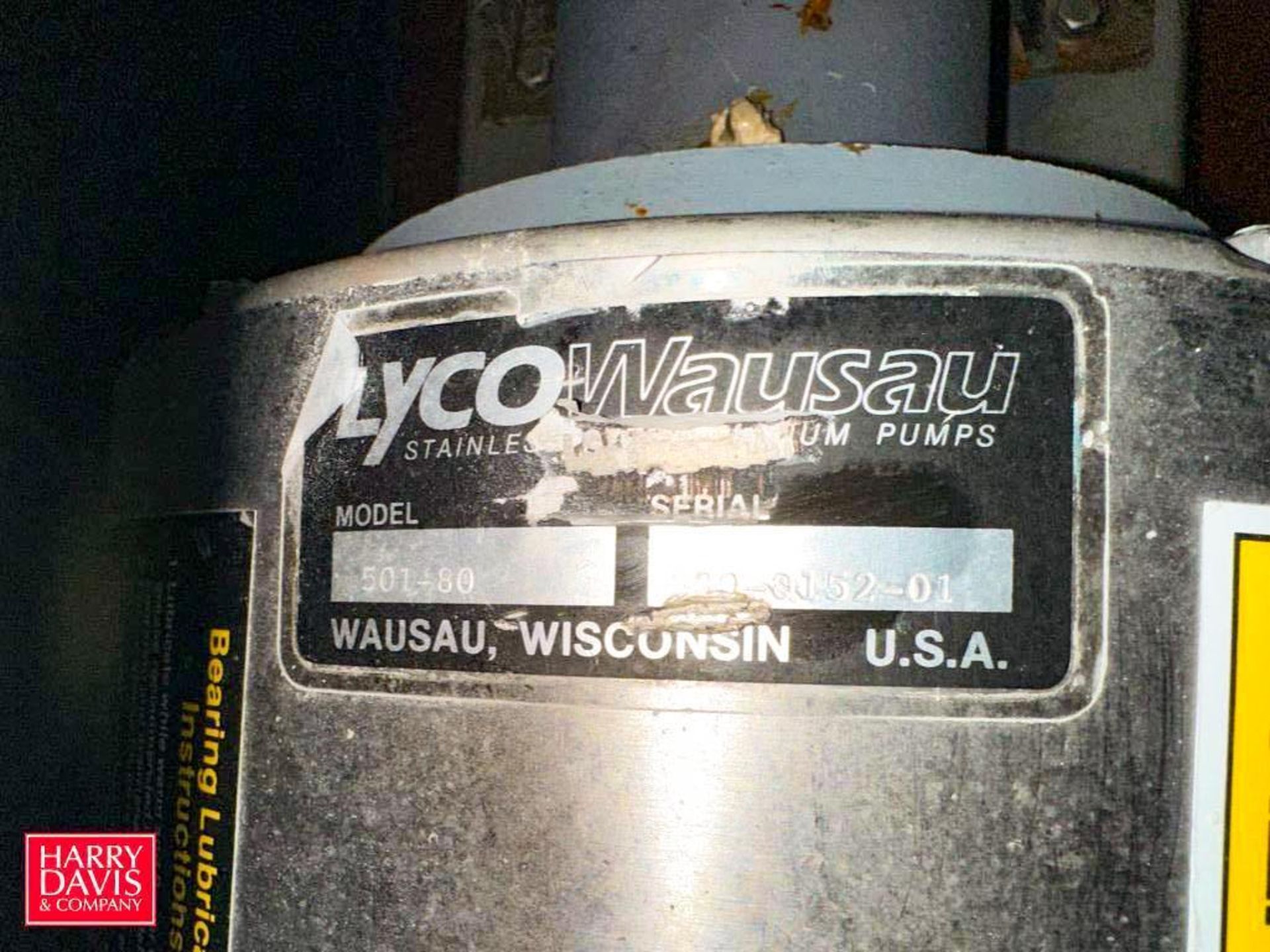 Lyco Wausau Vacuum Pump, Model: 501-80, S/N: 580-0152-01 with Baldor 3 HP 1,760 RPM Motor: Mounted o - Image 2 of 3