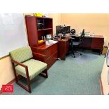 (2) L-Shaped Desks, Lateral File Cabinet, Typewriter, Chairs and Monitors - Rigging Fee: $350