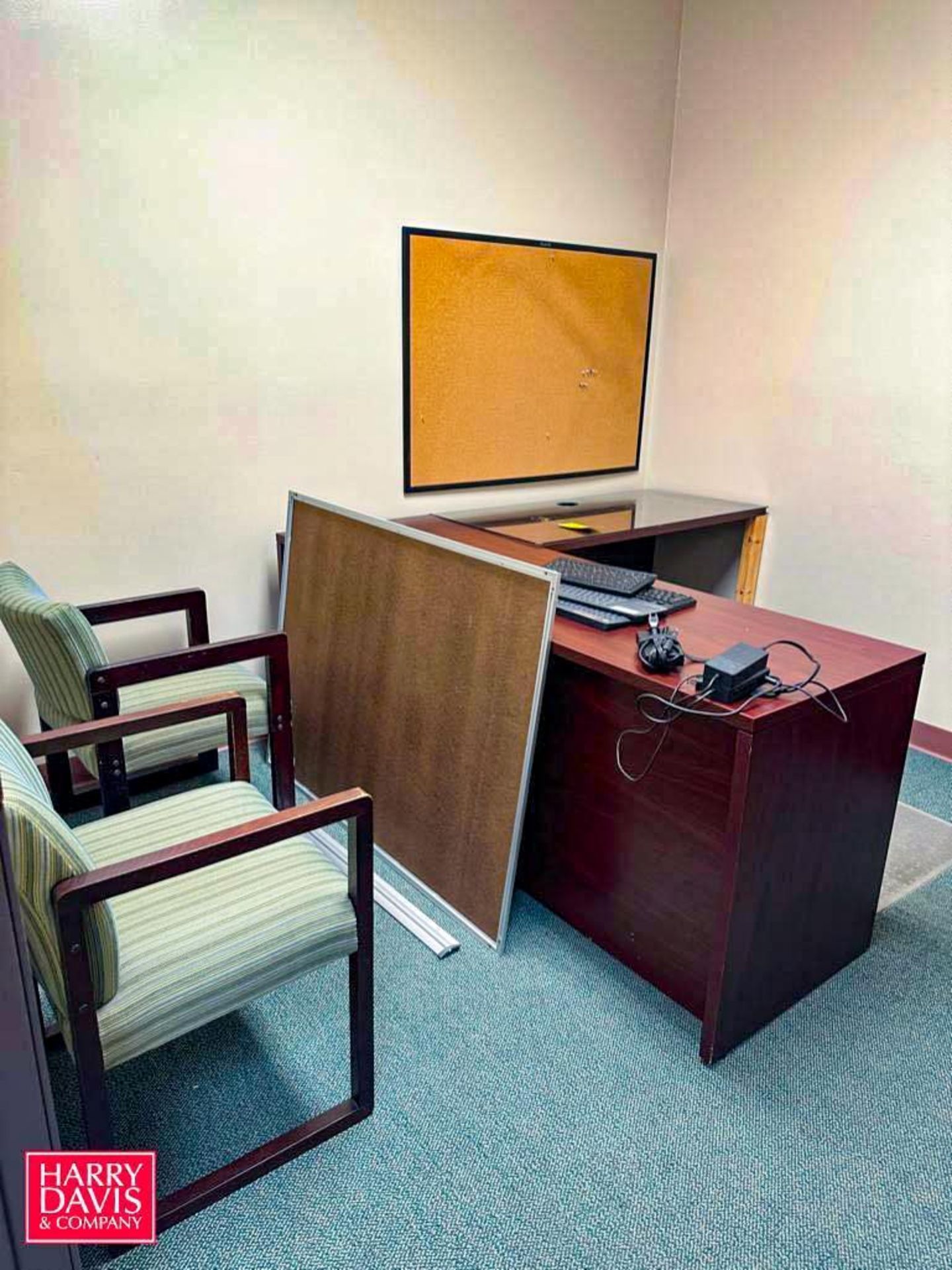 L-Shaped Desk, 2-Chairs, Lateral File Cabinet, Side Table and White Board - Rigging Fee: $450 - Image 2 of 2