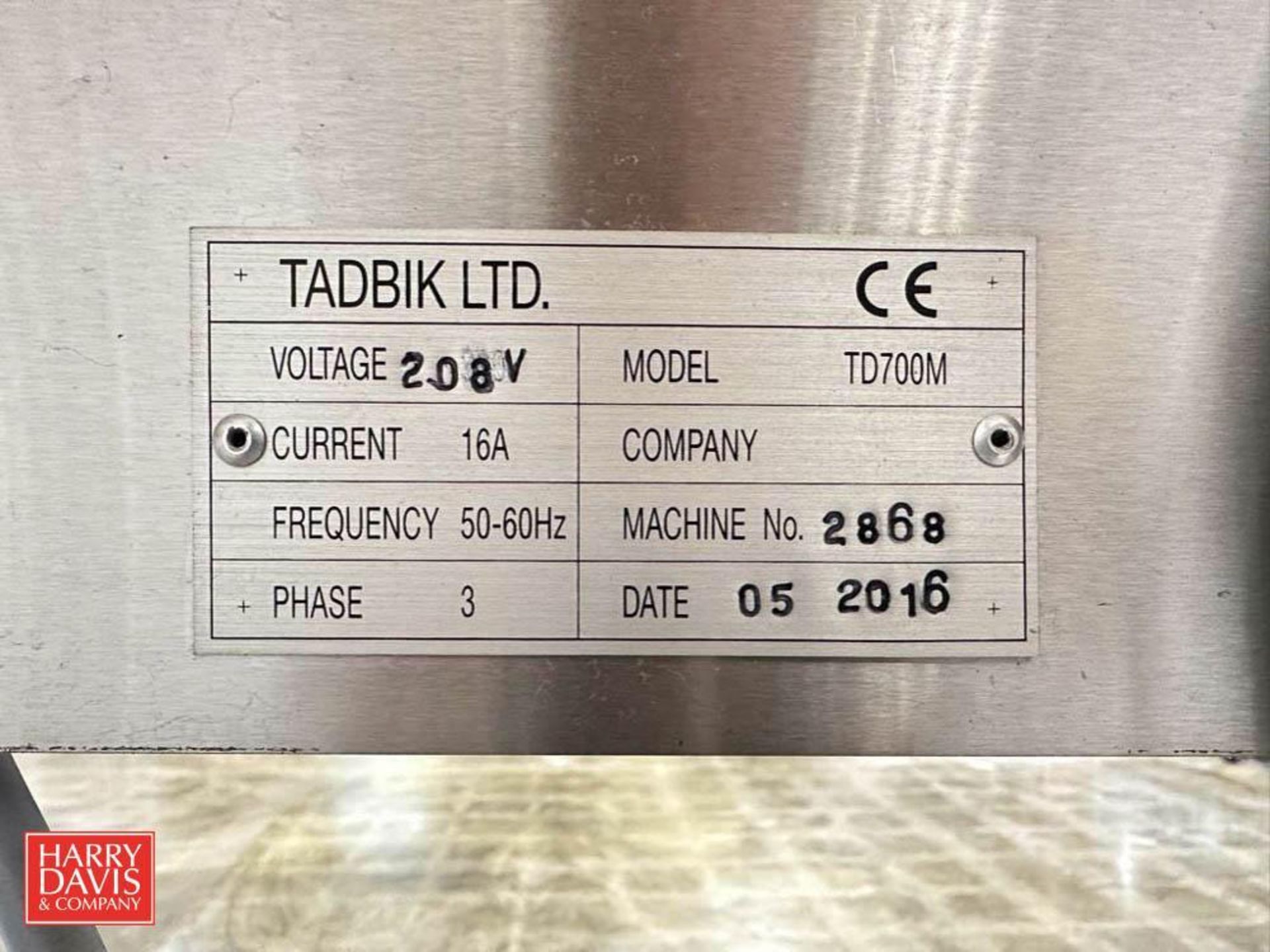2016 Tadbik S/S Pressure Sensitive Labeler, Model: TD700M, S/N: 2868 - Rigging Fee: $250 - Image 2 of 2