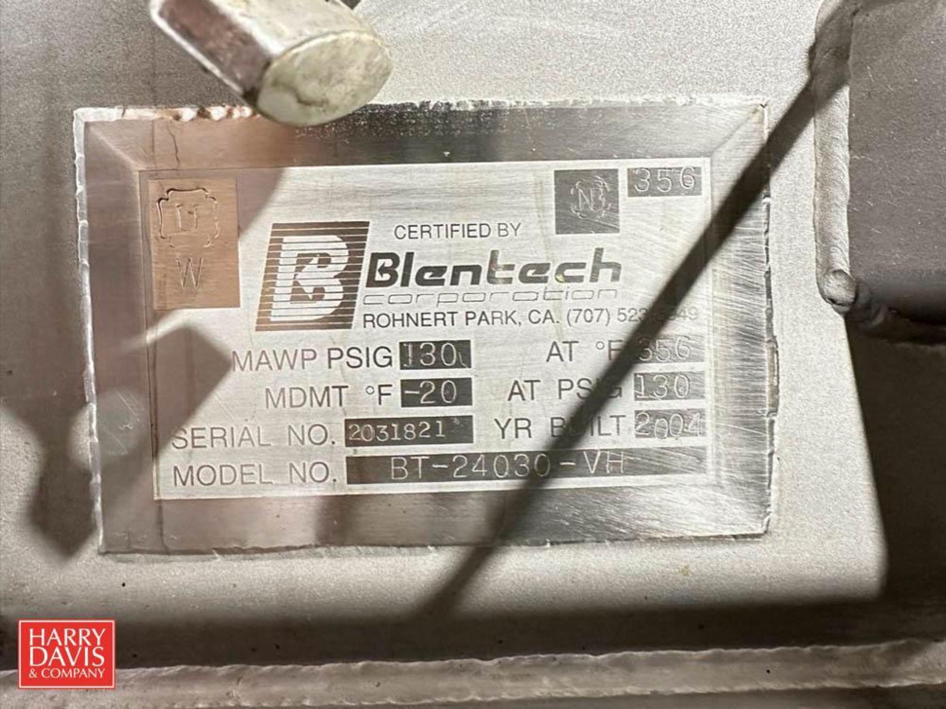 Blentech S/S Ribbon Blender, Model: BT-24030-VH, S/N: 2031821 - Rigging Fee: $750 - Image 4 of 4