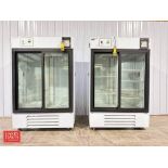 Cole-Parmer Glass Sliding Door Laboratory Coolers, Model: MH45PA-GARE-CP, S/N: 0121486301130412