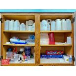 Assorted Lab Supplies, Including: Eye Wash Solution, Thermolyne Dry Bath, Safety Mask, Graduated