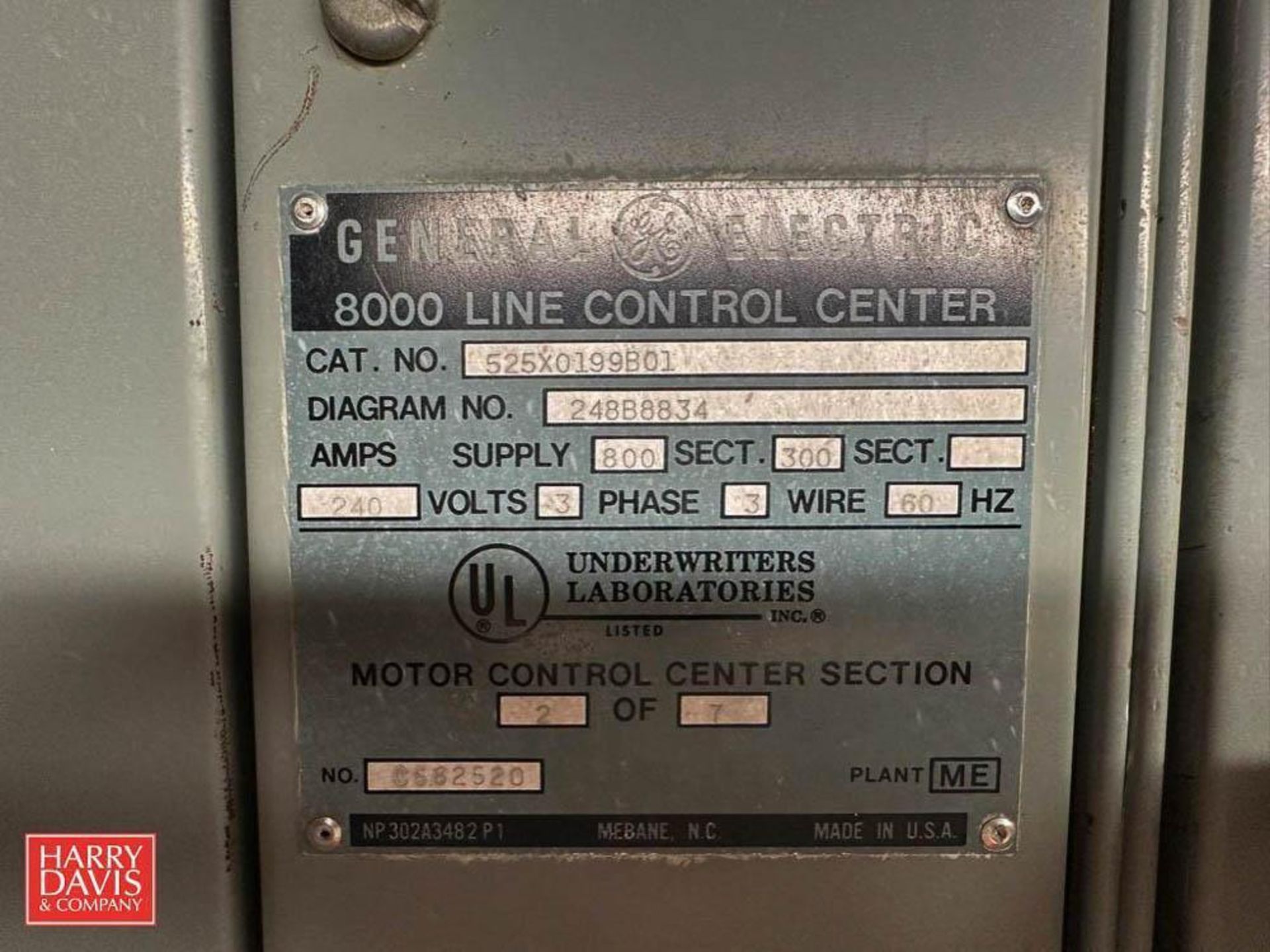 GE 8000 600/300 Amp Motor Control Center, S/N: 525X0199B01 with (35) Disconnects - Image 2 of 2