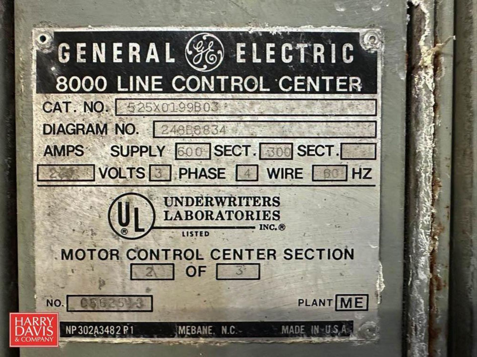 GE 8000 600/300 Amp Motor Control Center, S/N: 525X0199B03 with (12) Disconnects - Image 2 of 2
