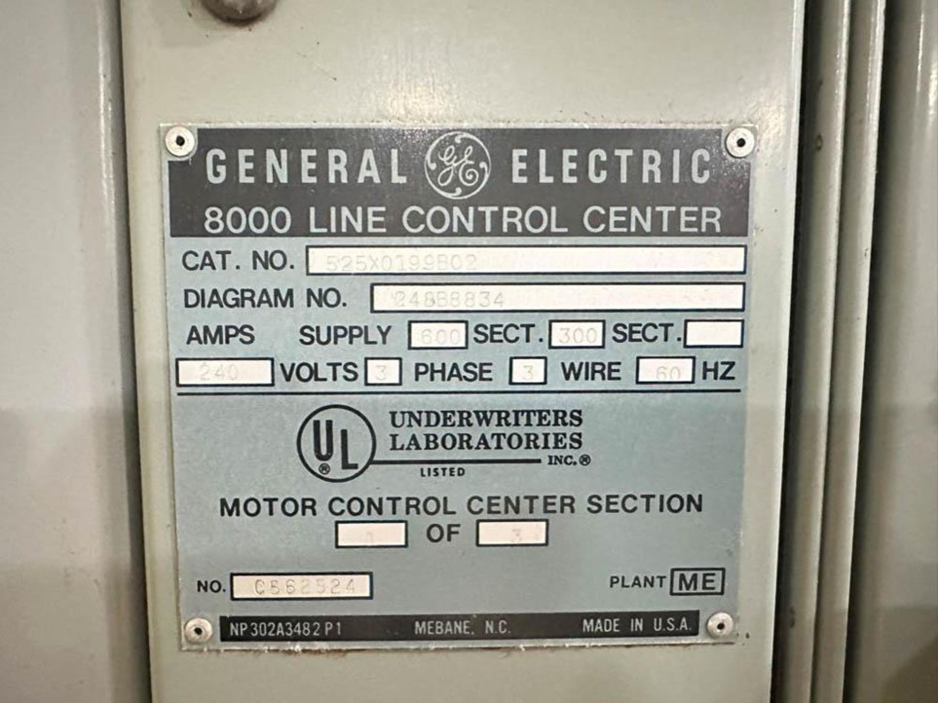 General Electric 600/300 AMP Motor Control Center with (20) Disconnects, Cable, Conduit and Braker - Image 2 of 2