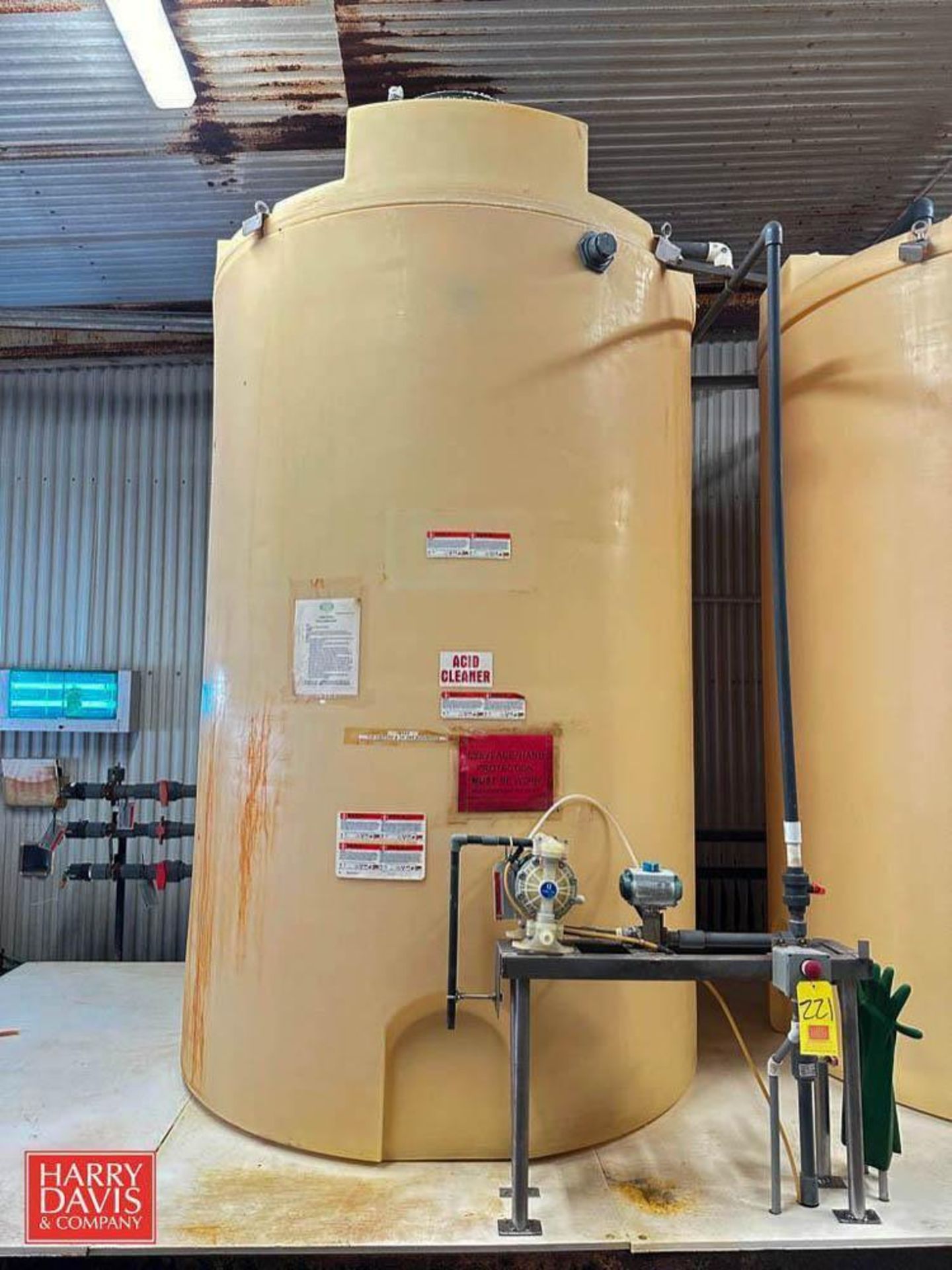 1,500 Gallon Poly Tank with Poly Diaphragm Pump and Air-Actuated Ball Valve - Rigging Fee: $500