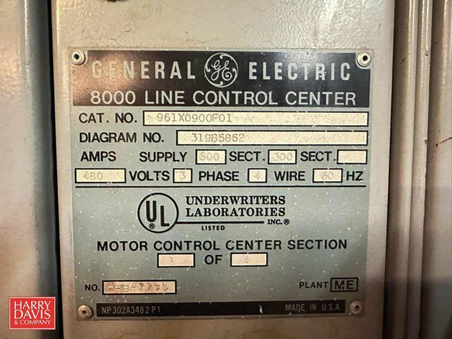 GE 8000 600/300 Amp Motor Control Center, S/N: 961X0900F01 with (12) Disconnects - Image 2 of 2